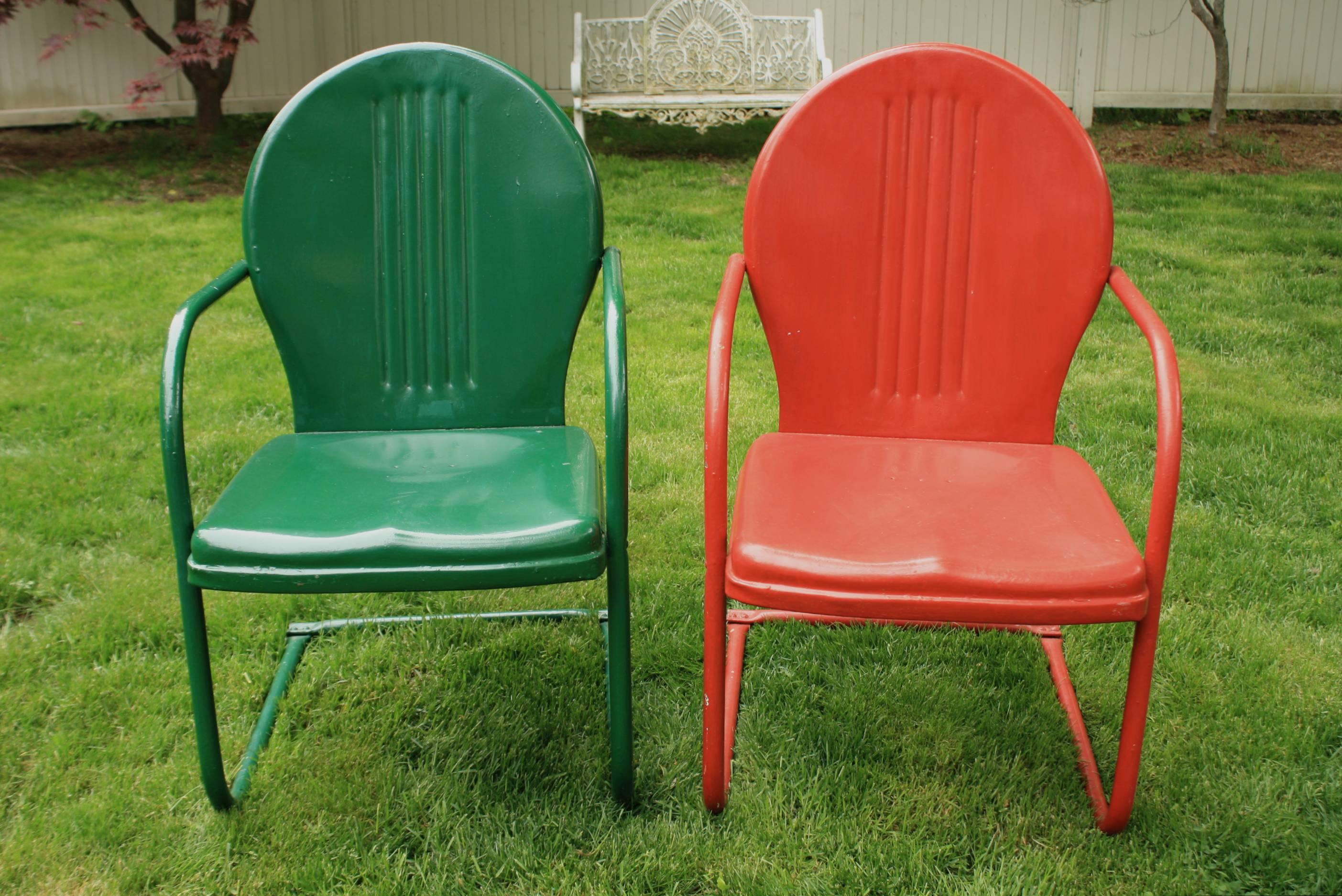 20th Century Set of Four Painted Metal Vintage Patio or Garden Chairs