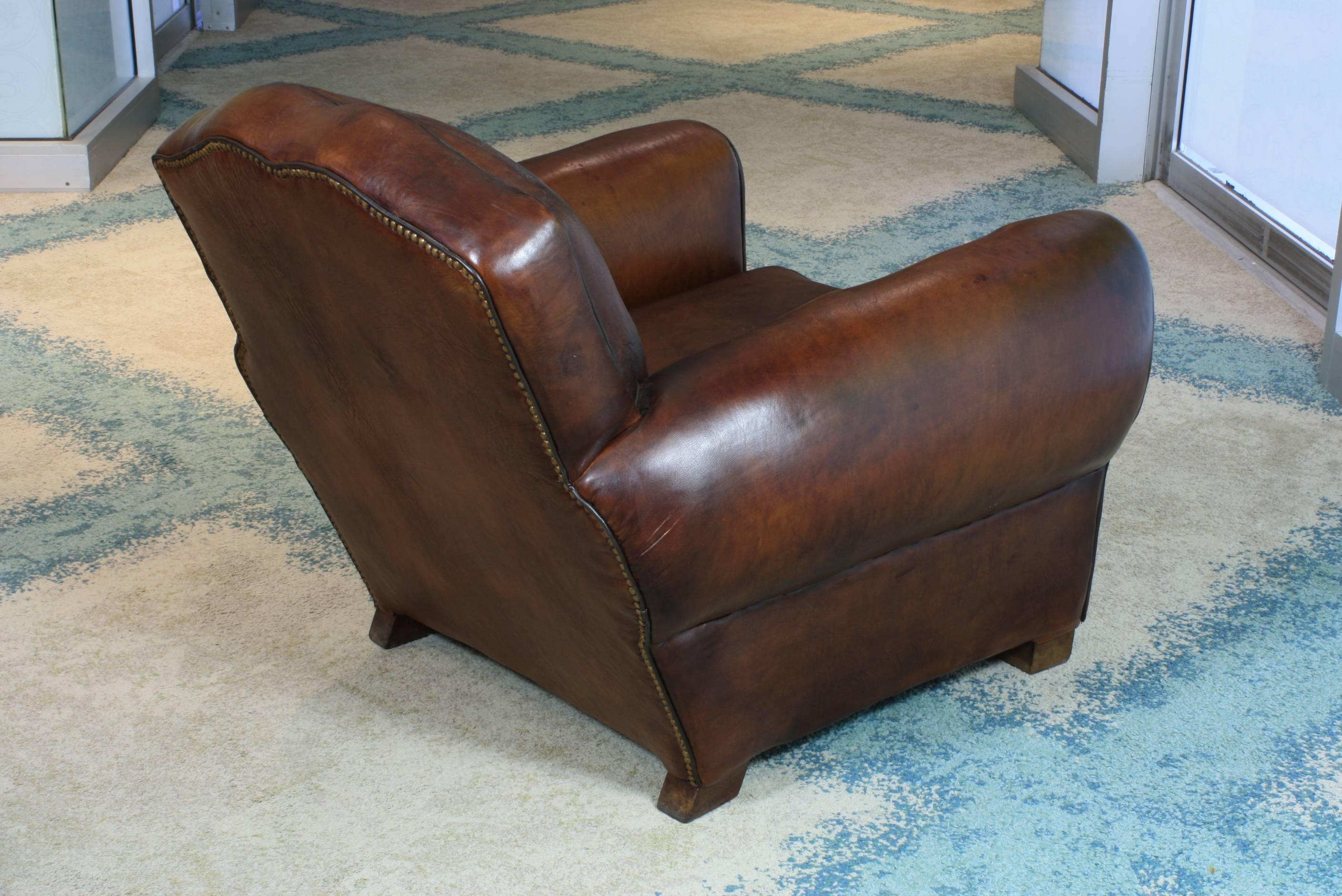 Pair of French Mustache Back Leather Club Chairs 2