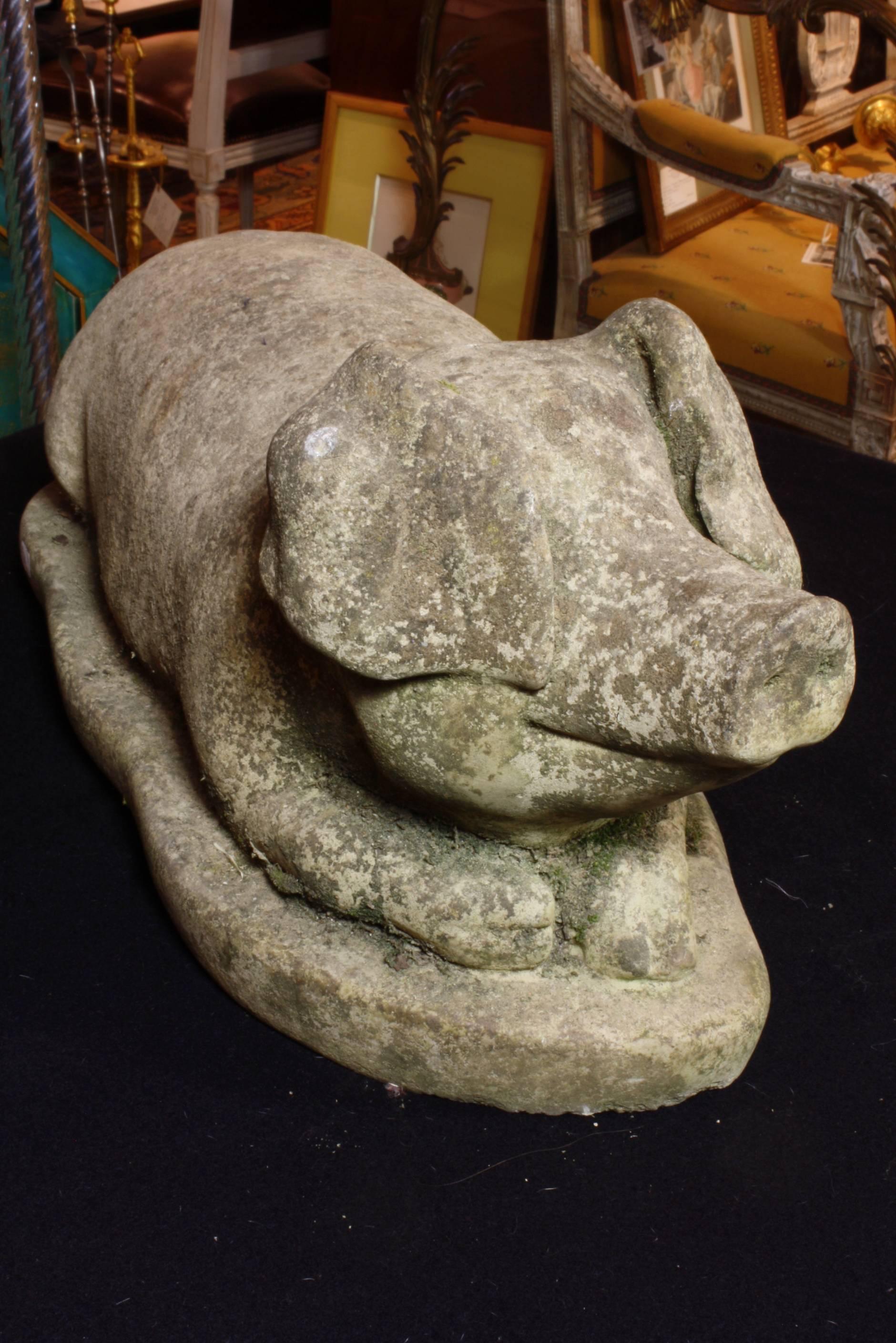 French Garden Pig in Cast Stone In Excellent Condition In Pembroke, MA