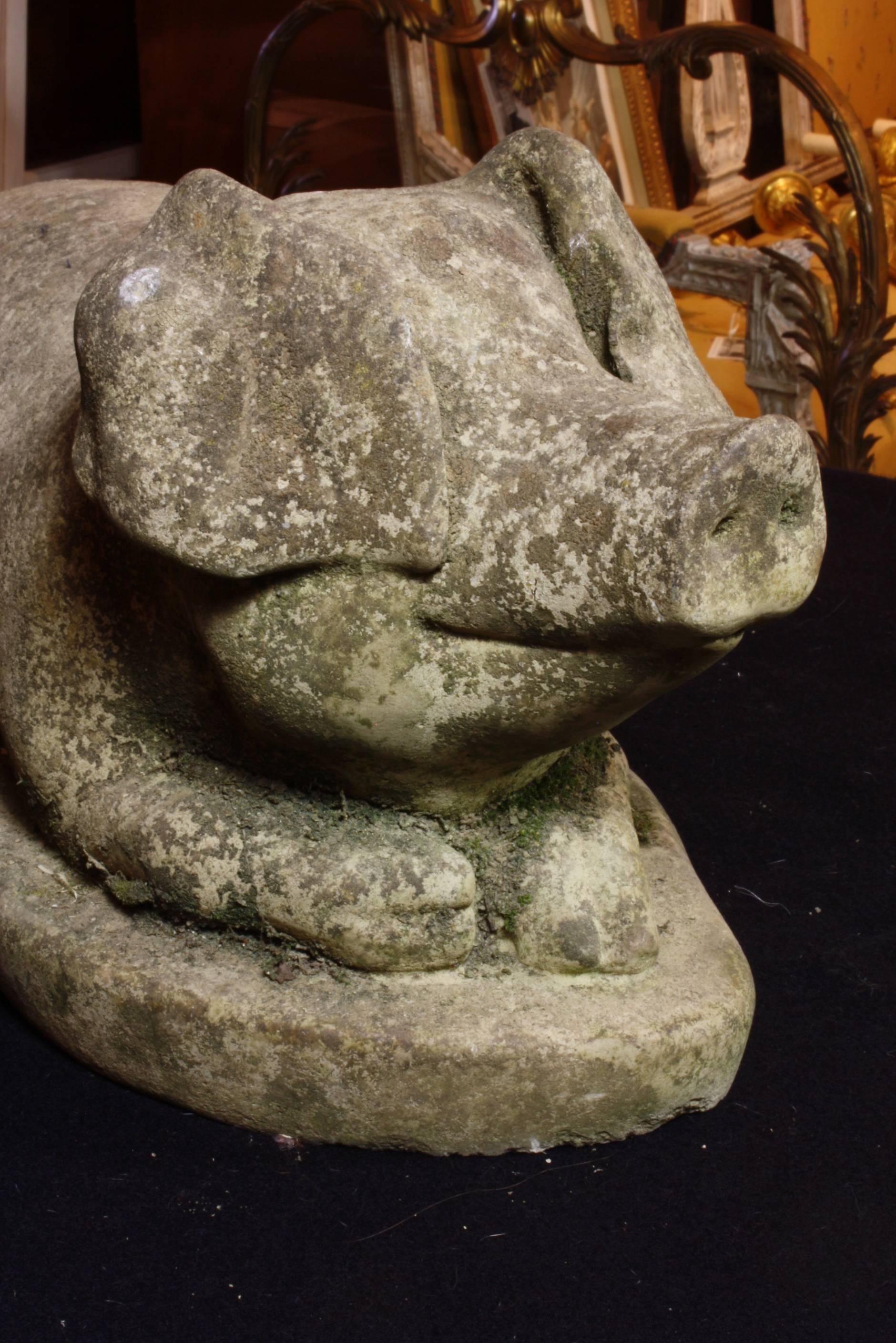 20th Century French Garden Pig in Cast Stone