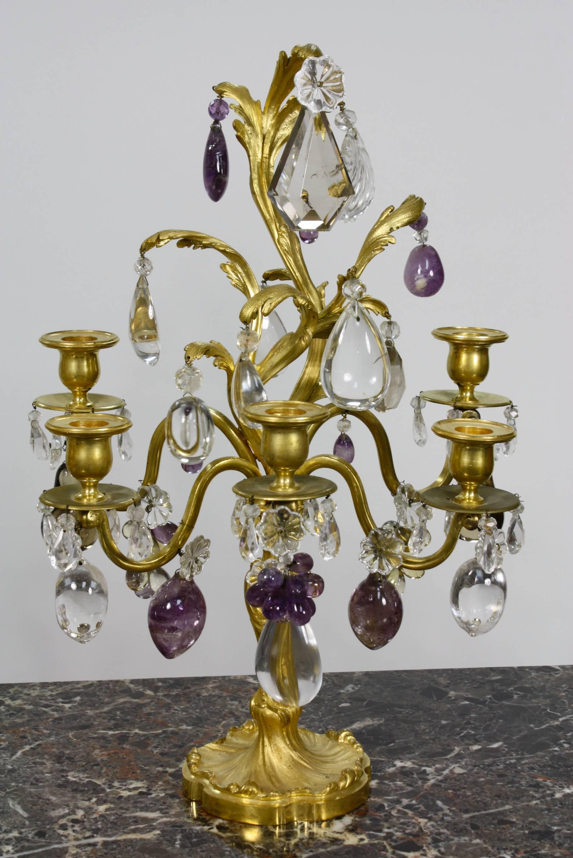 French Pair of Louis XV Style Rock Crystal Girandoles