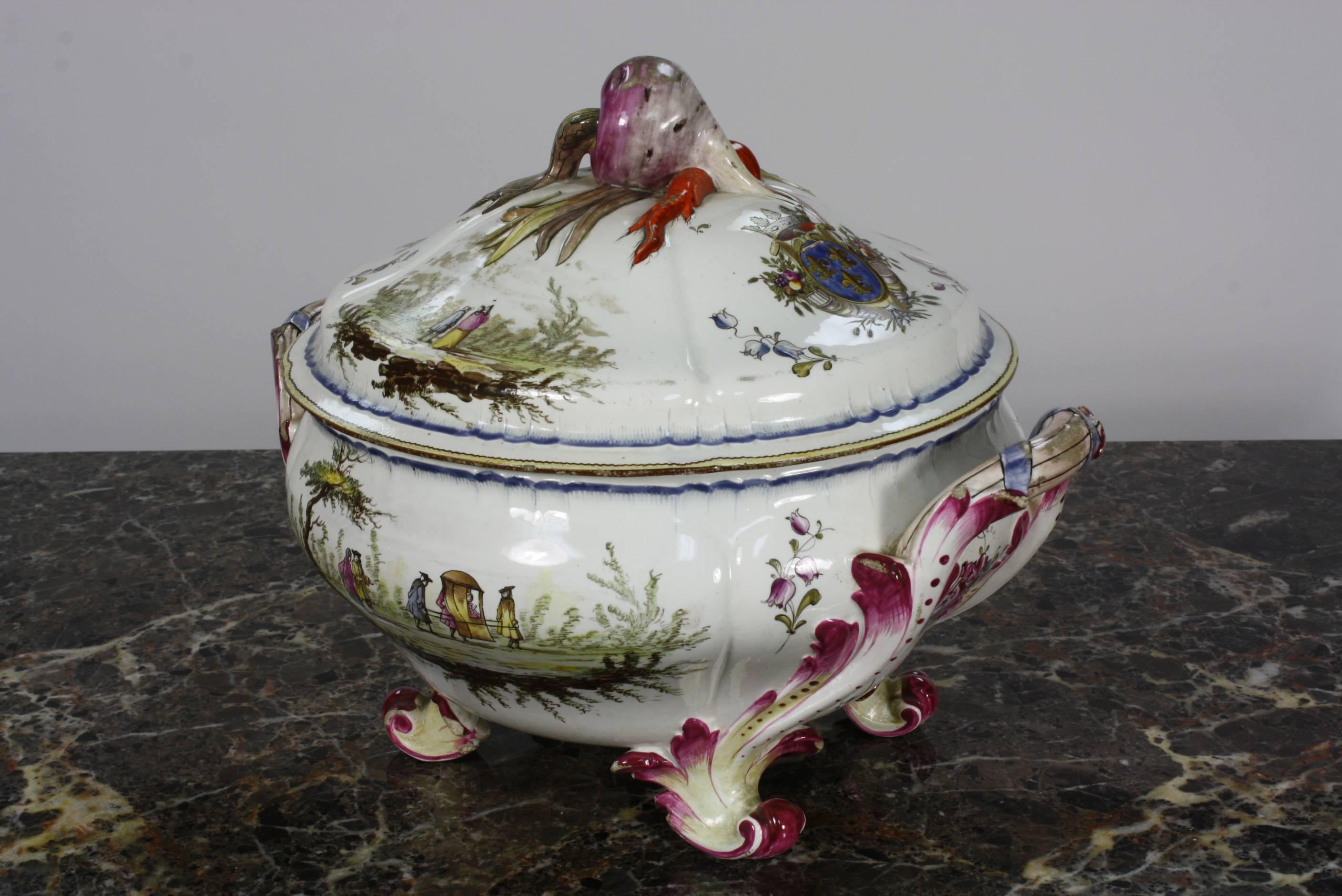 Painted French Faience Jardinière by Veuve Perrin For Sale