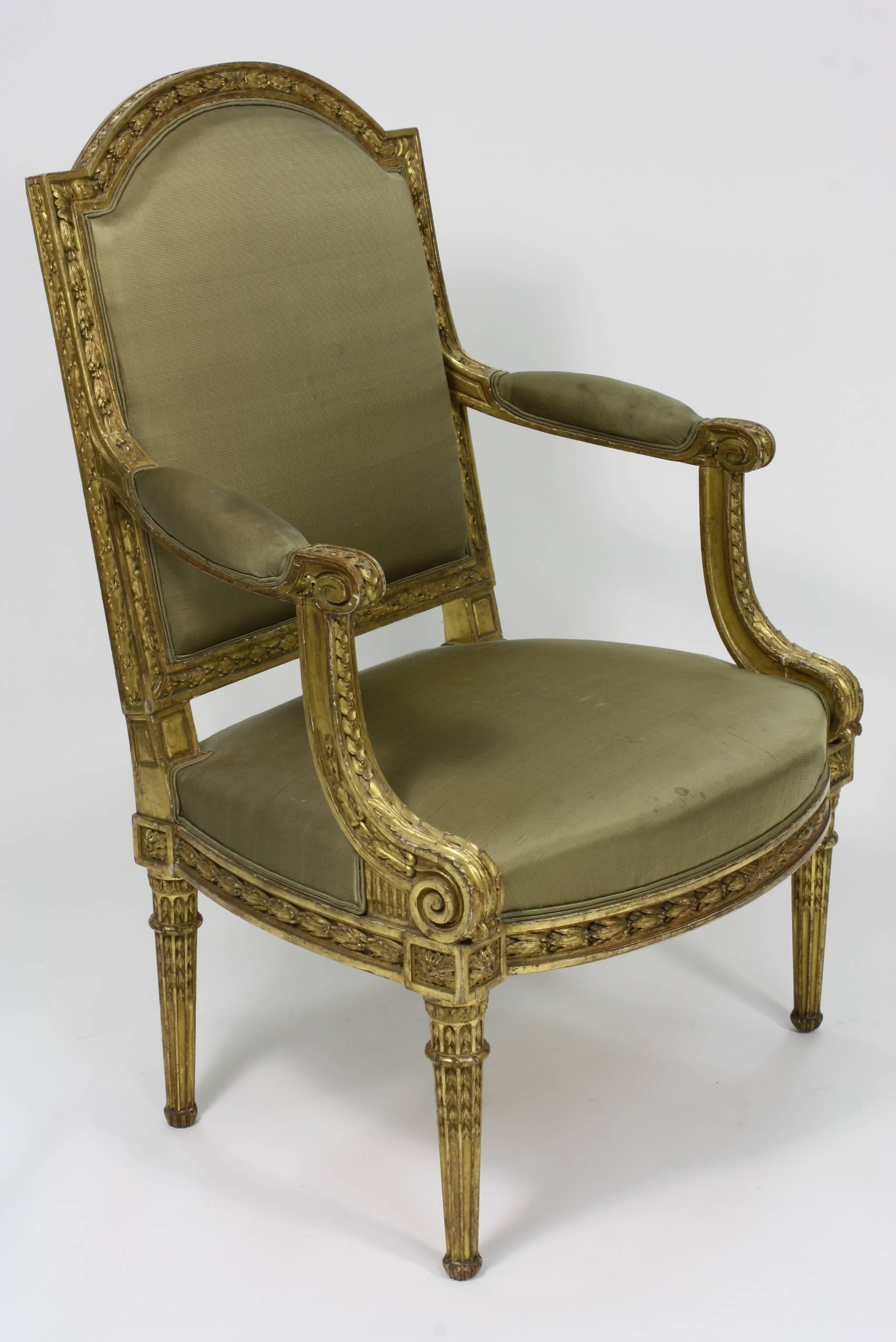 19th Century Pair of Fine Quality Louis XVI Style Giltwood Armchairs