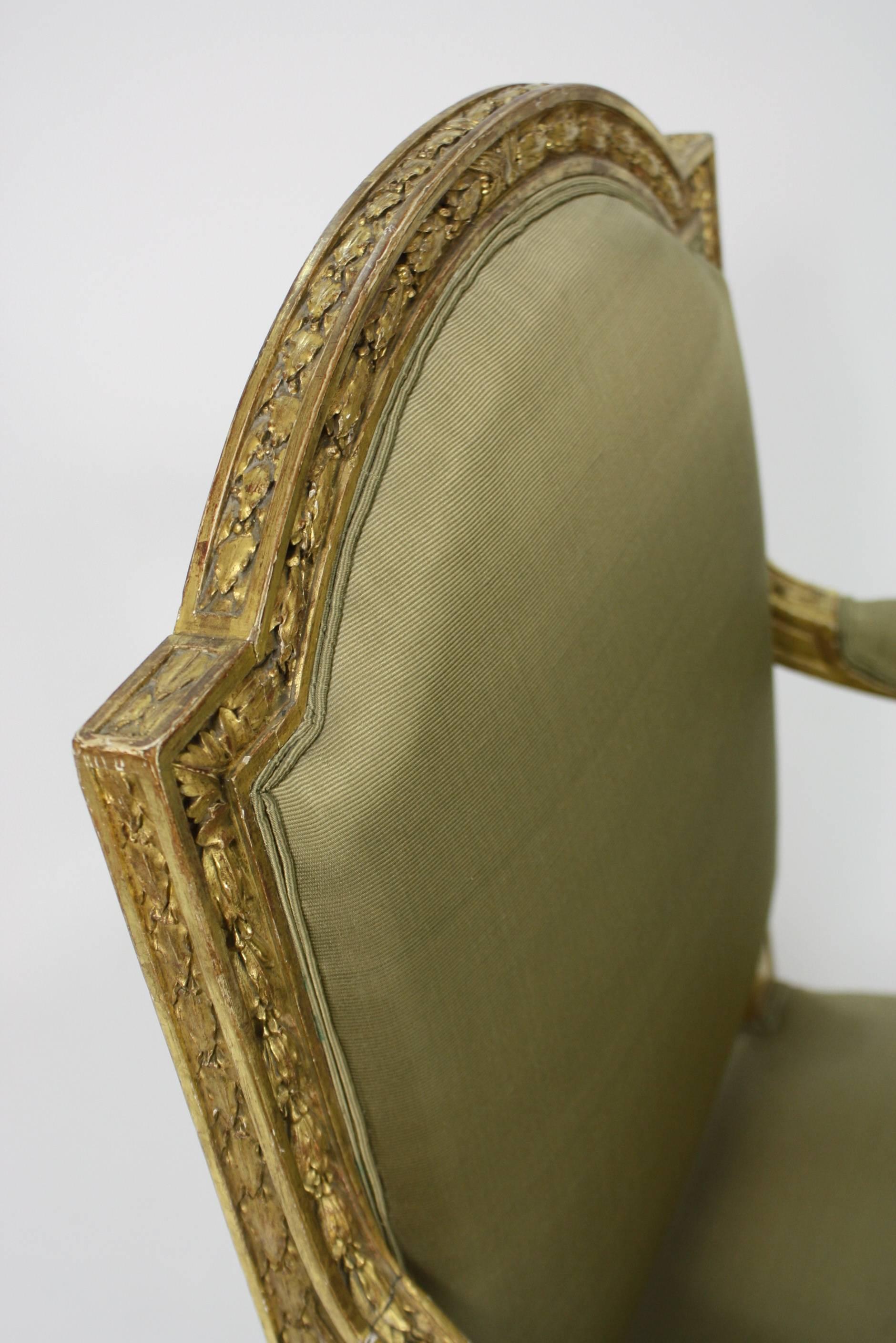 Pair of Fine Quality Louis XVI Style Giltwood Armchairs 1