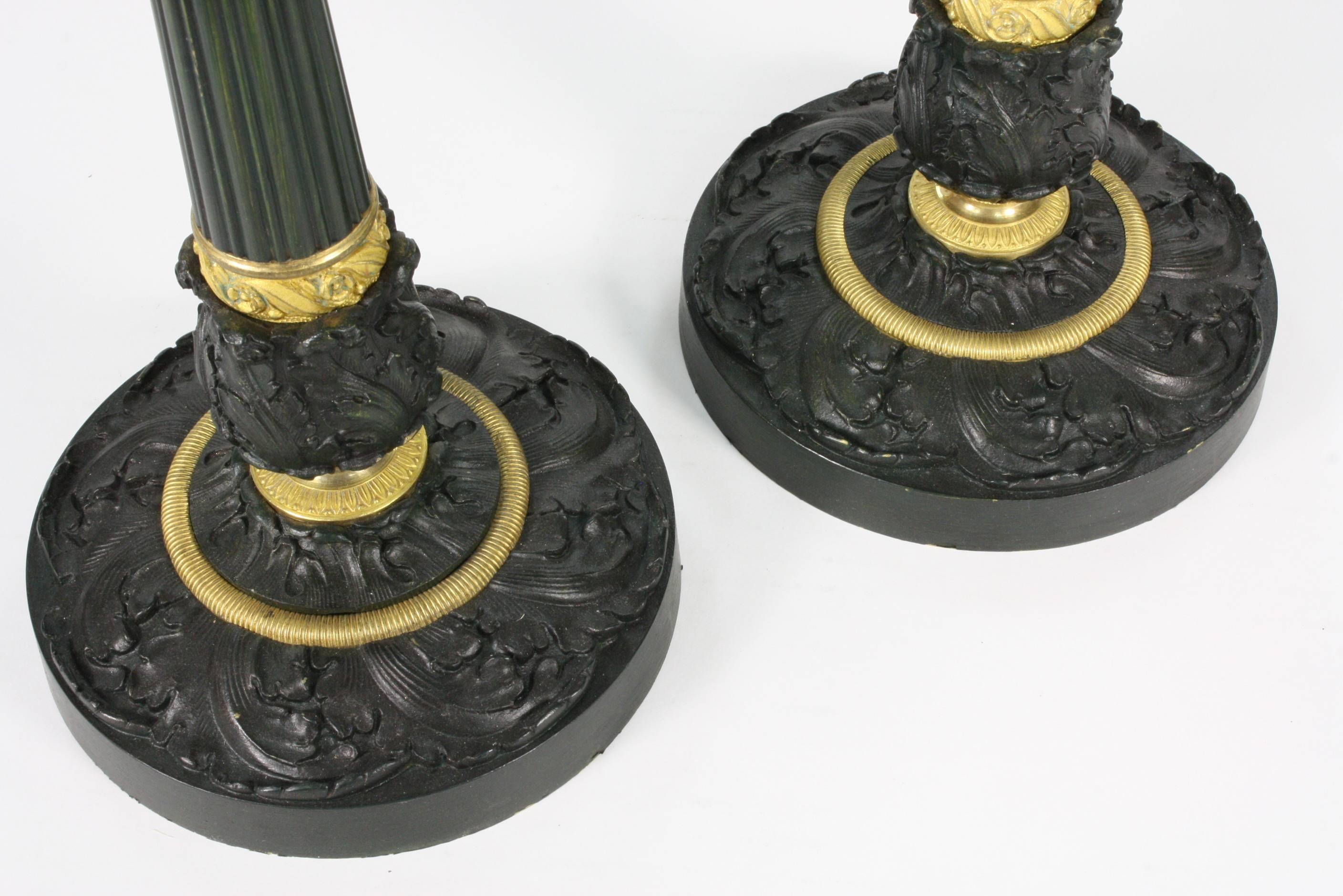 Pair of French Gilded and Patinated Bronze Candlesticks 3