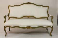Italian Rococo Style Settee Polychromed in Green and Gold