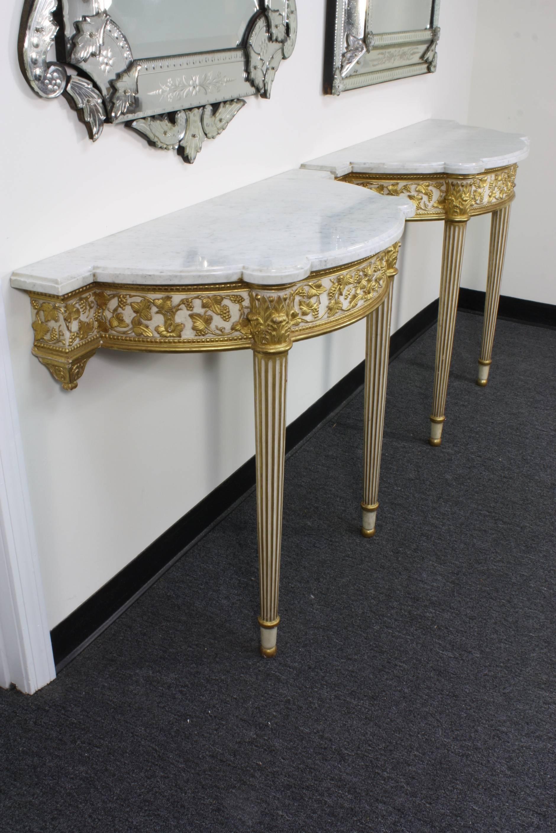 Gilt Pair of Fine Quality Louis XVI Style Console Tables For Sale
