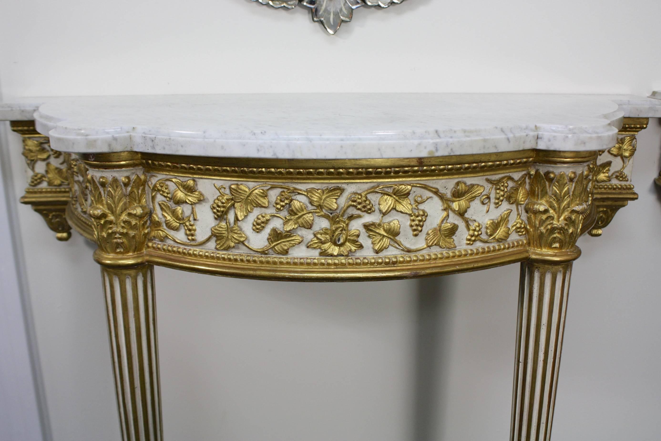 Carrara Marble Pair of Fine Quality Louis XVI Style Console Tables For Sale