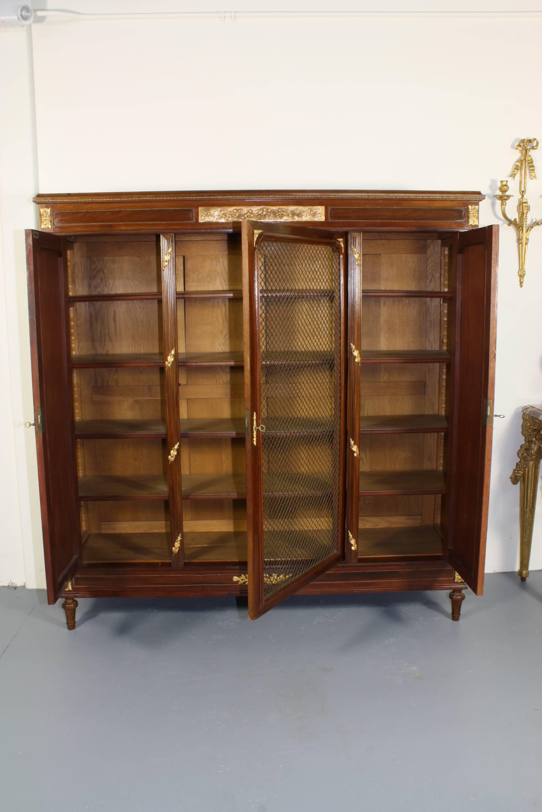 Bronze French Louis XVI Style Mahogany Bibliotheque