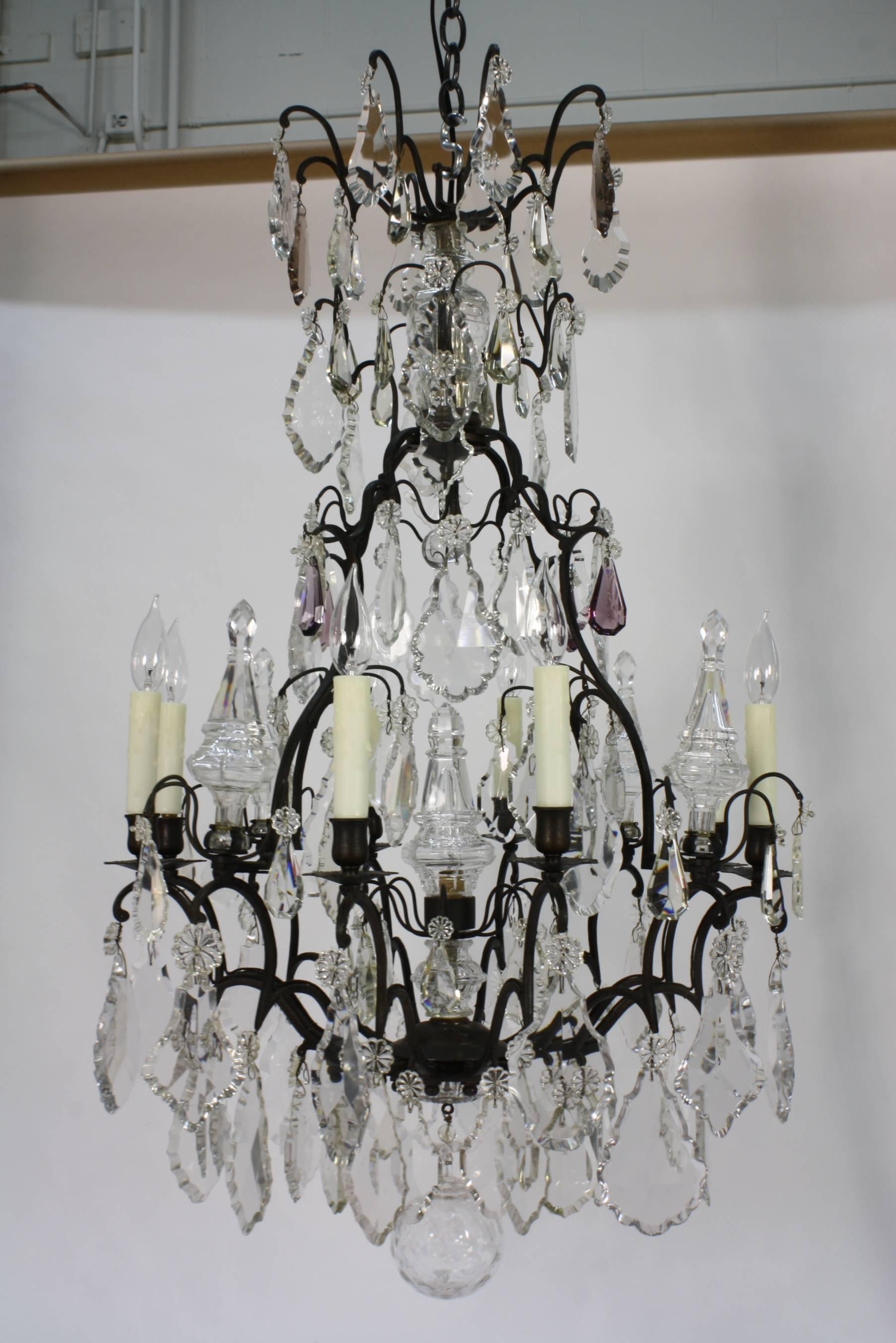 Louis XV Large French Patinated Bronze and Crystal Chandelier