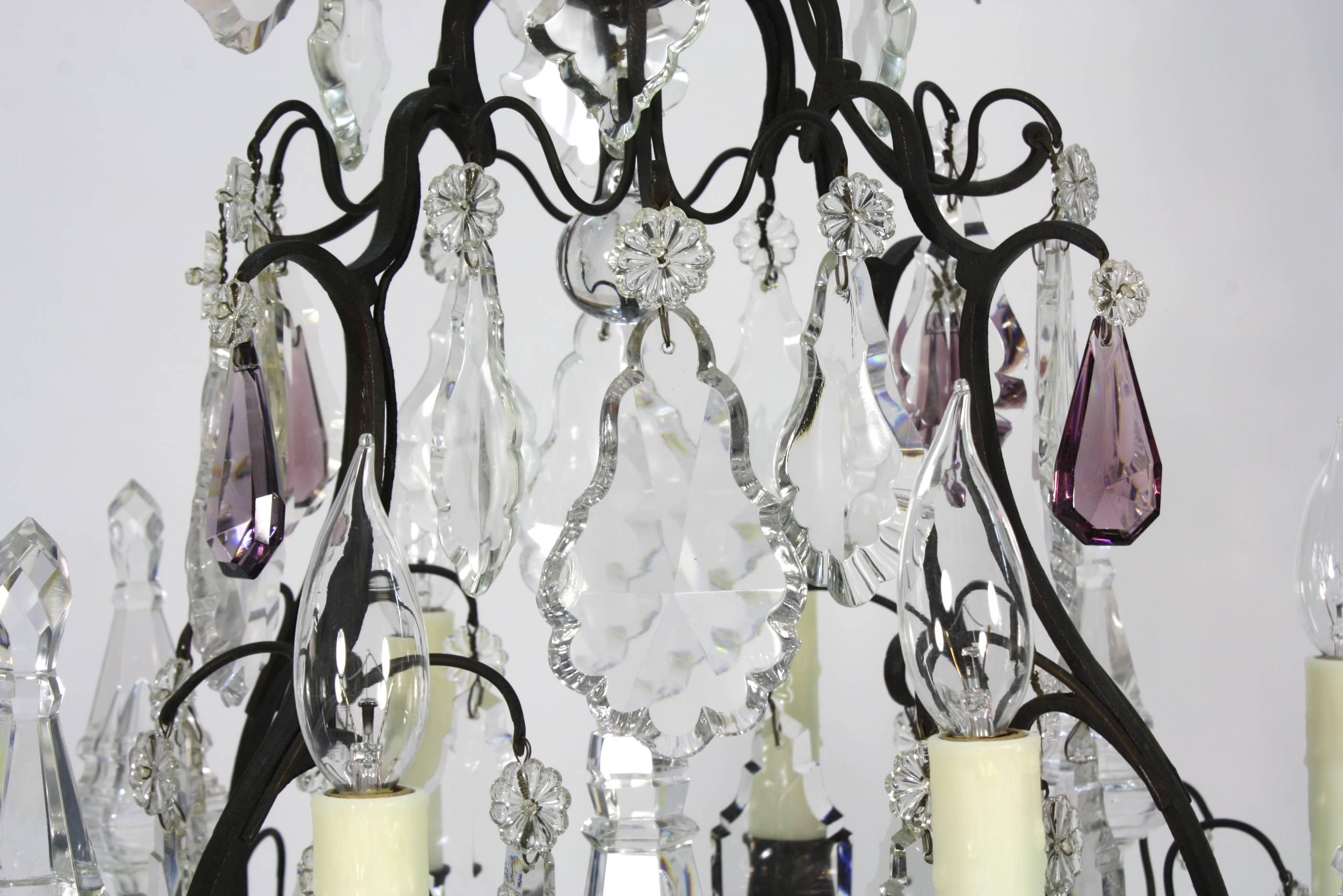19th Century Large French Patinated Bronze and Crystal Chandelier