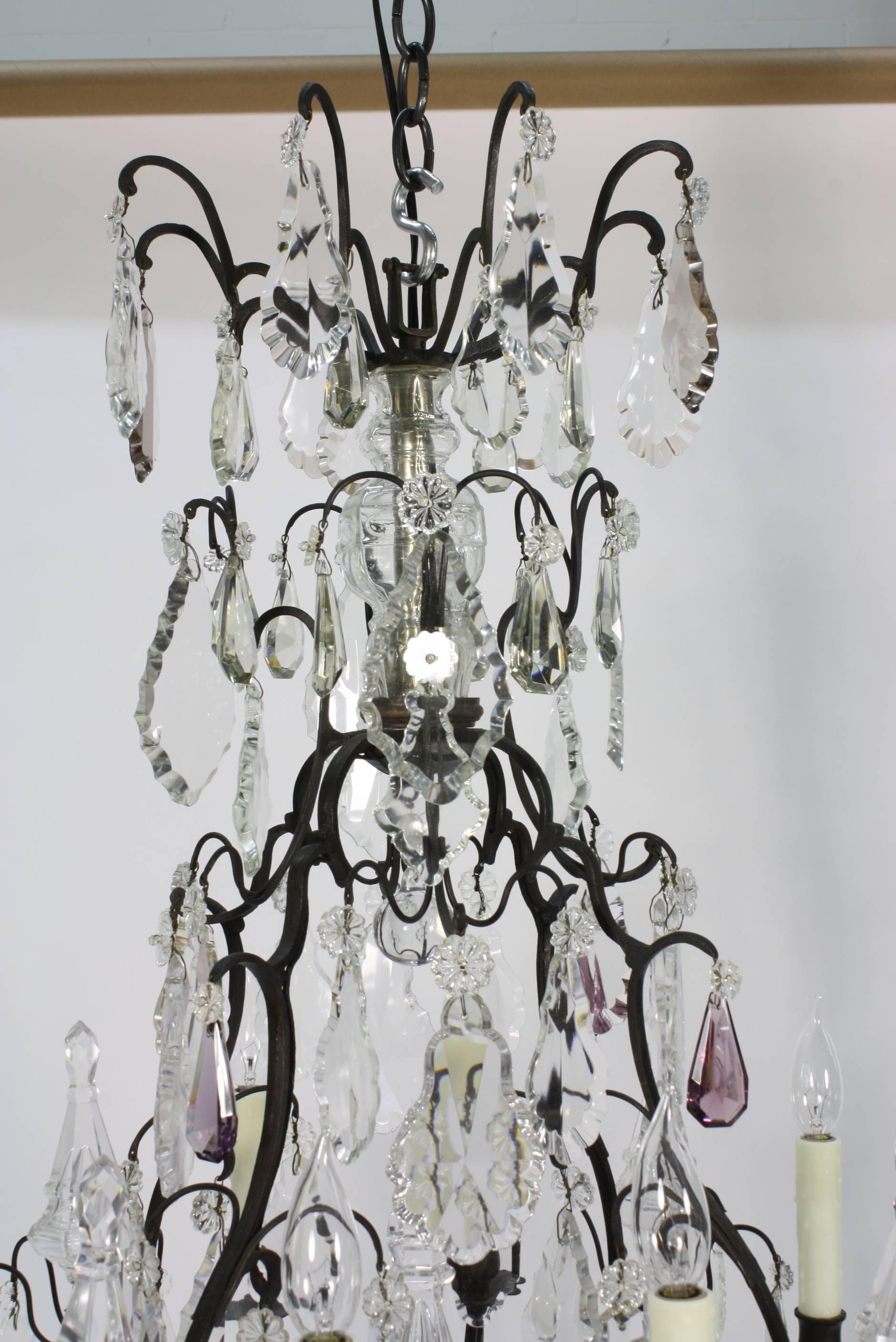 Hand-Crafted Large French Patinated Bronze and Crystal Chandelier