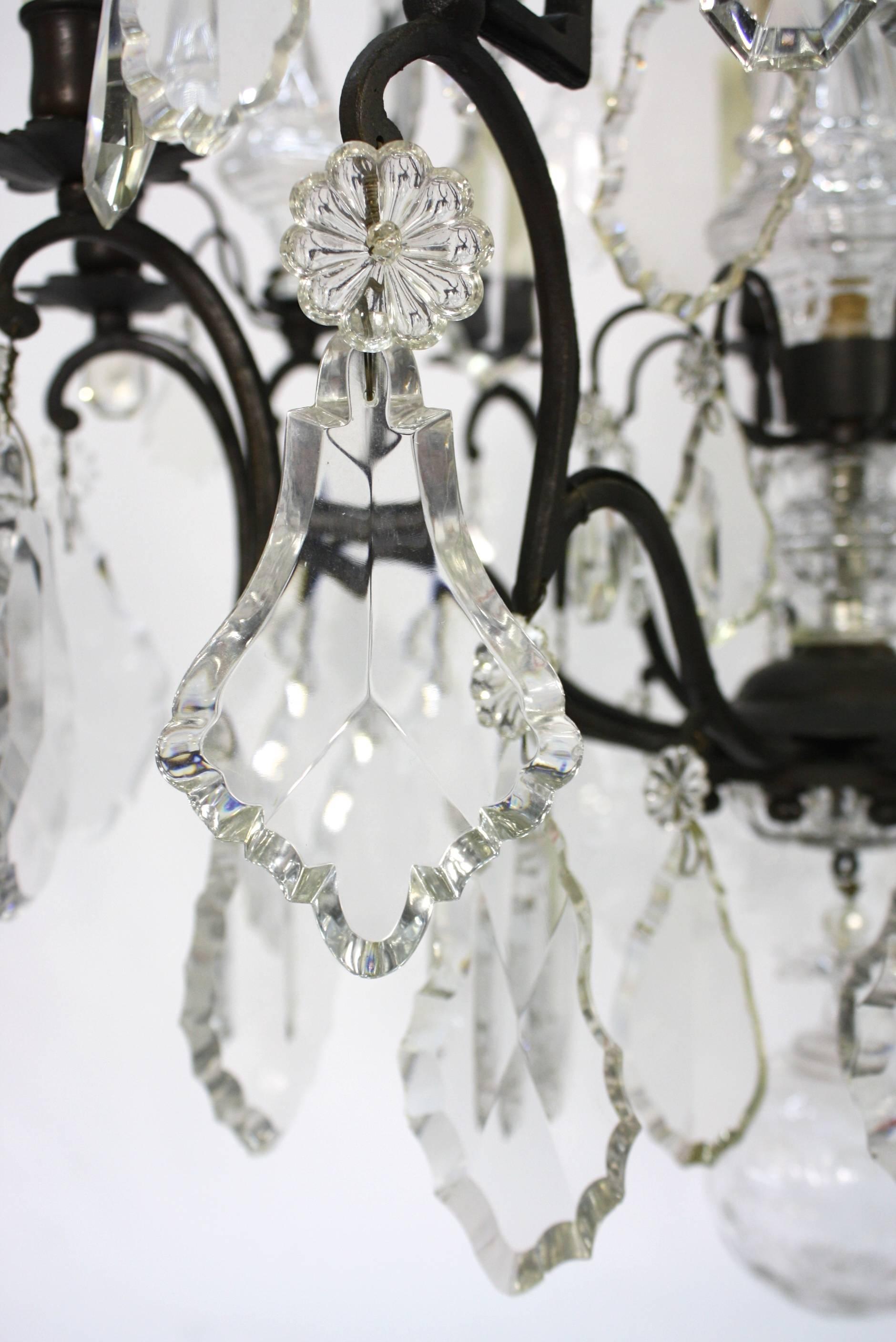 Large French Patinated Bronze and Crystal Chandelier 2