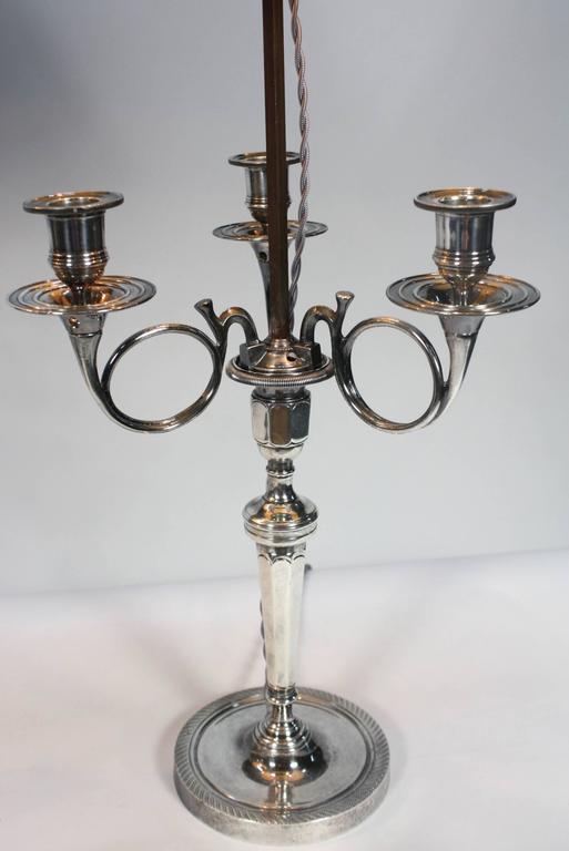 Pair of SilveredBronze Hunting Horn Candelabra Lamps For Sale at 1stDibs