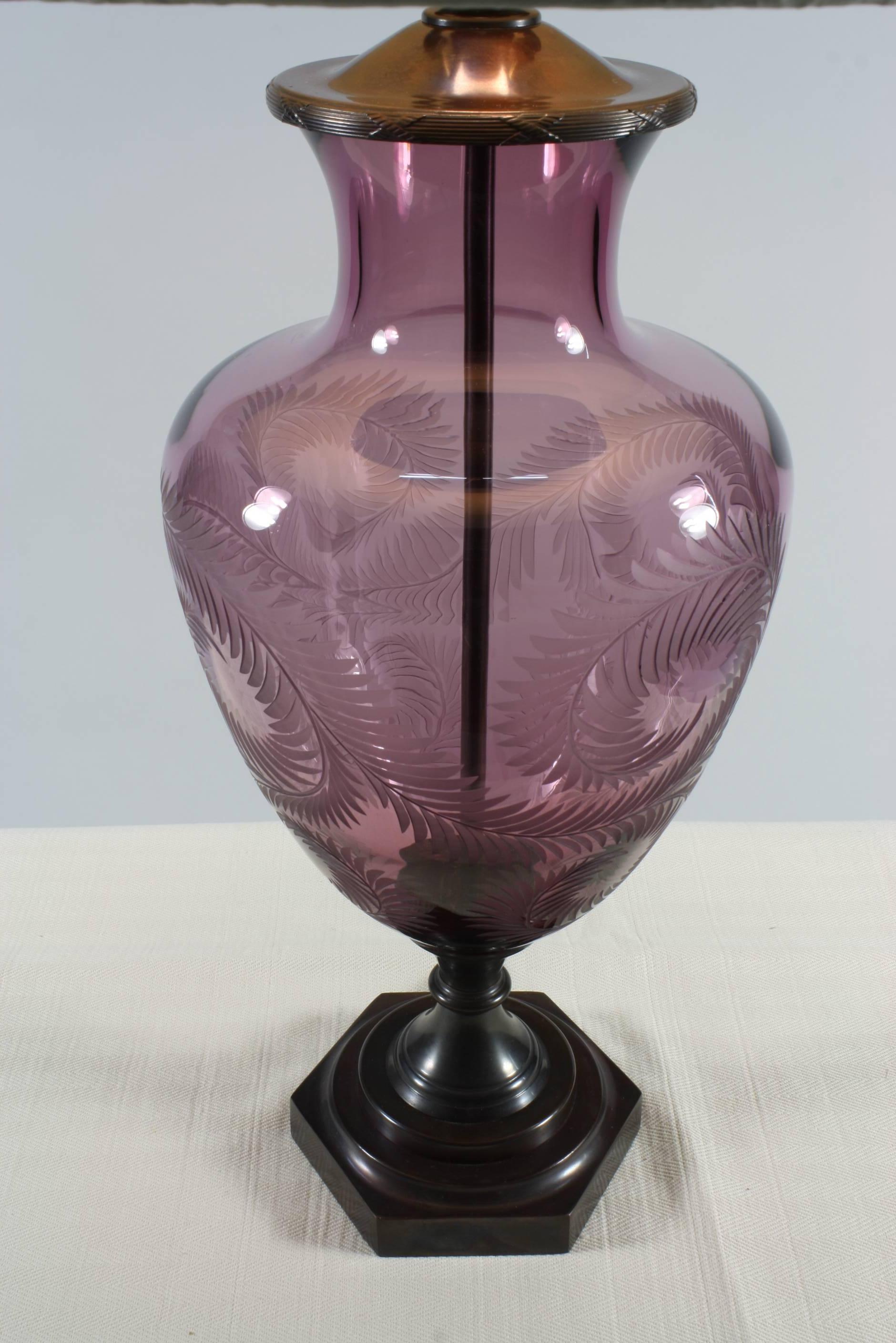 English Lavender Crystal Urn Form Lamp by Lucy Cope