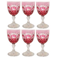 Antique Cranberry Overlay Stemmed Wine Glasses/Goblets