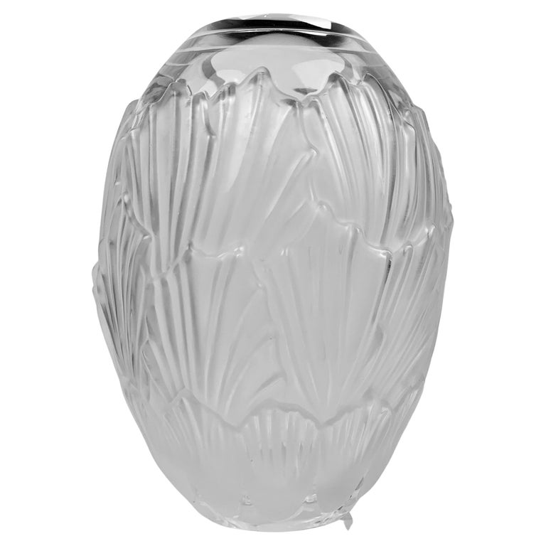 Scribe Signed Lalique Sandrift Frosted Glass Vase, France For Sale