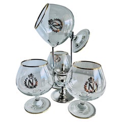 Set of Four Napoleon Brandy/Cognac Snifters with Silver Plated Brandy Warmer
