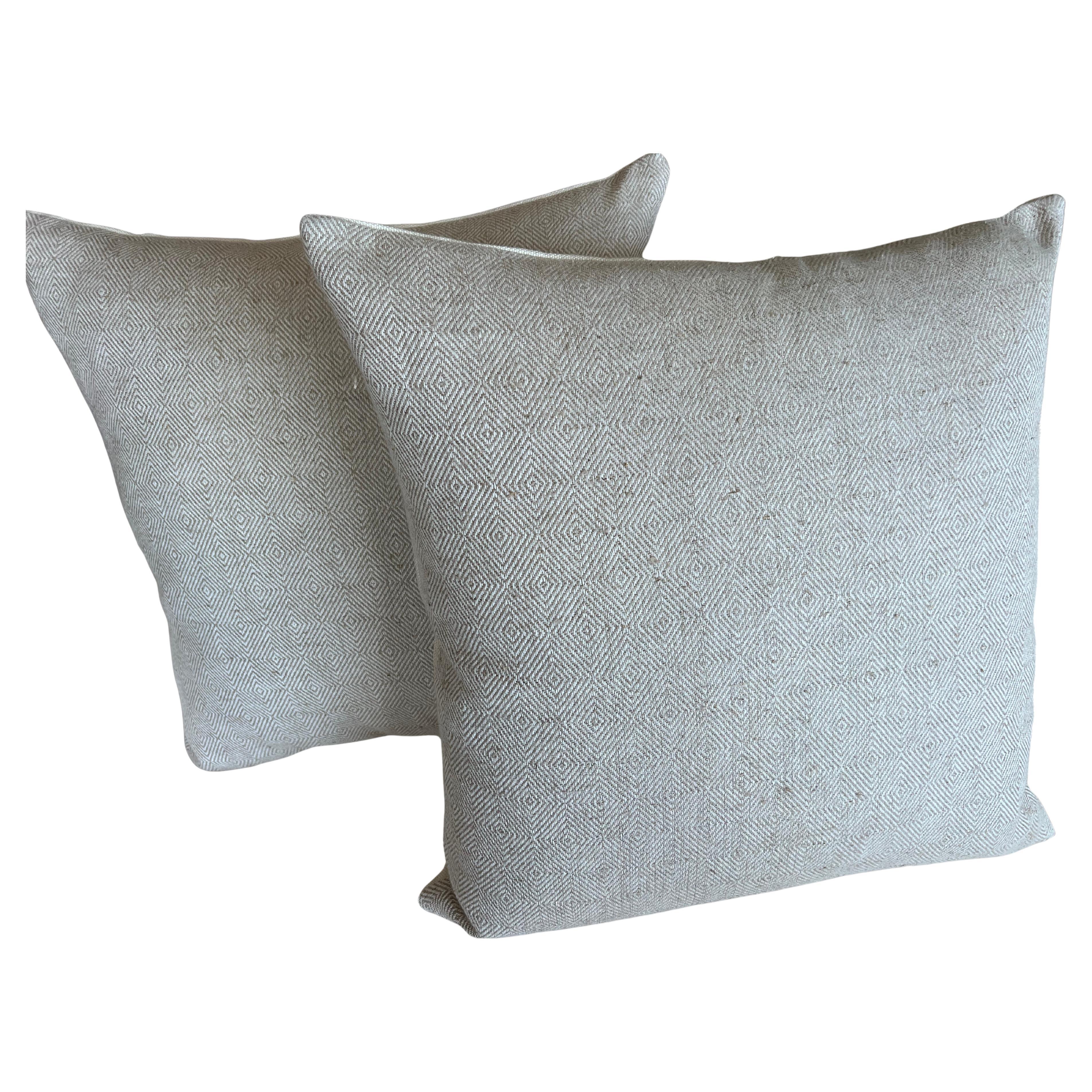 Paire de coussins en lin/coton belge-22" Square en vente
