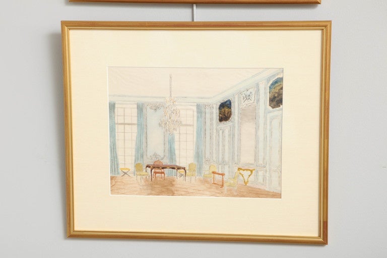 A series of beautifully detailed hand- printed drawings of interiors by award winning architect Edward Plyler. Custom matted and framed. Eight in total, the drawings range in size from 11' x 15" to 15" x 18". Priced separately at $850