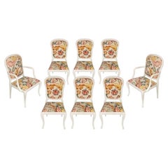 A Set of 10 Carved Painted Dining Chairs