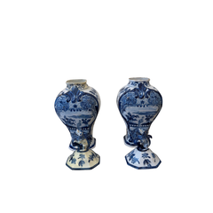 Pair of Delft Covered Urns