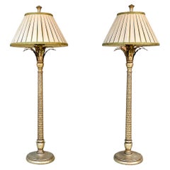 Pair of Hollywood Regency Silvered Carved Lamps