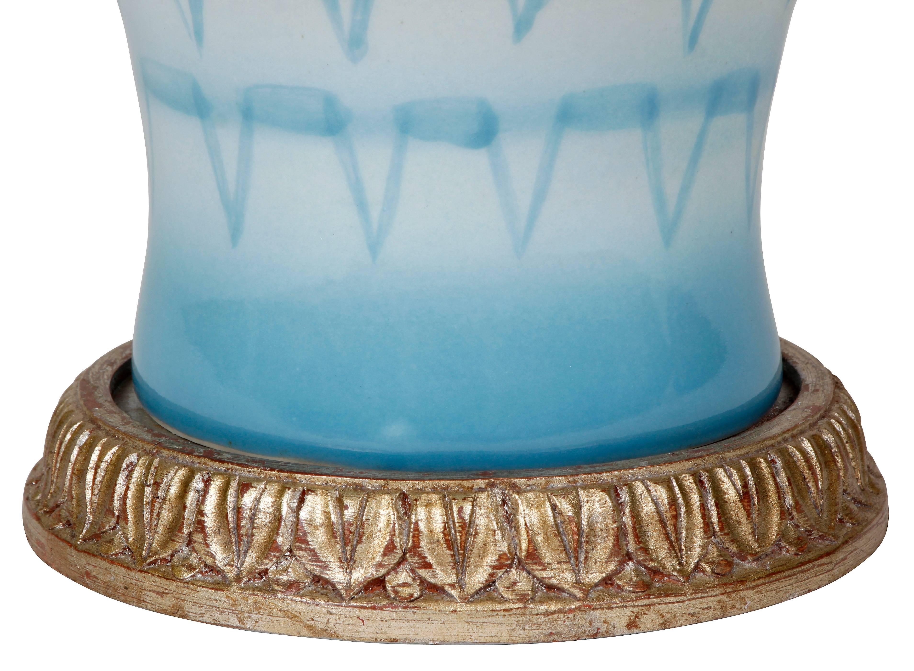 American Pair of Blue Ceramic Lamps