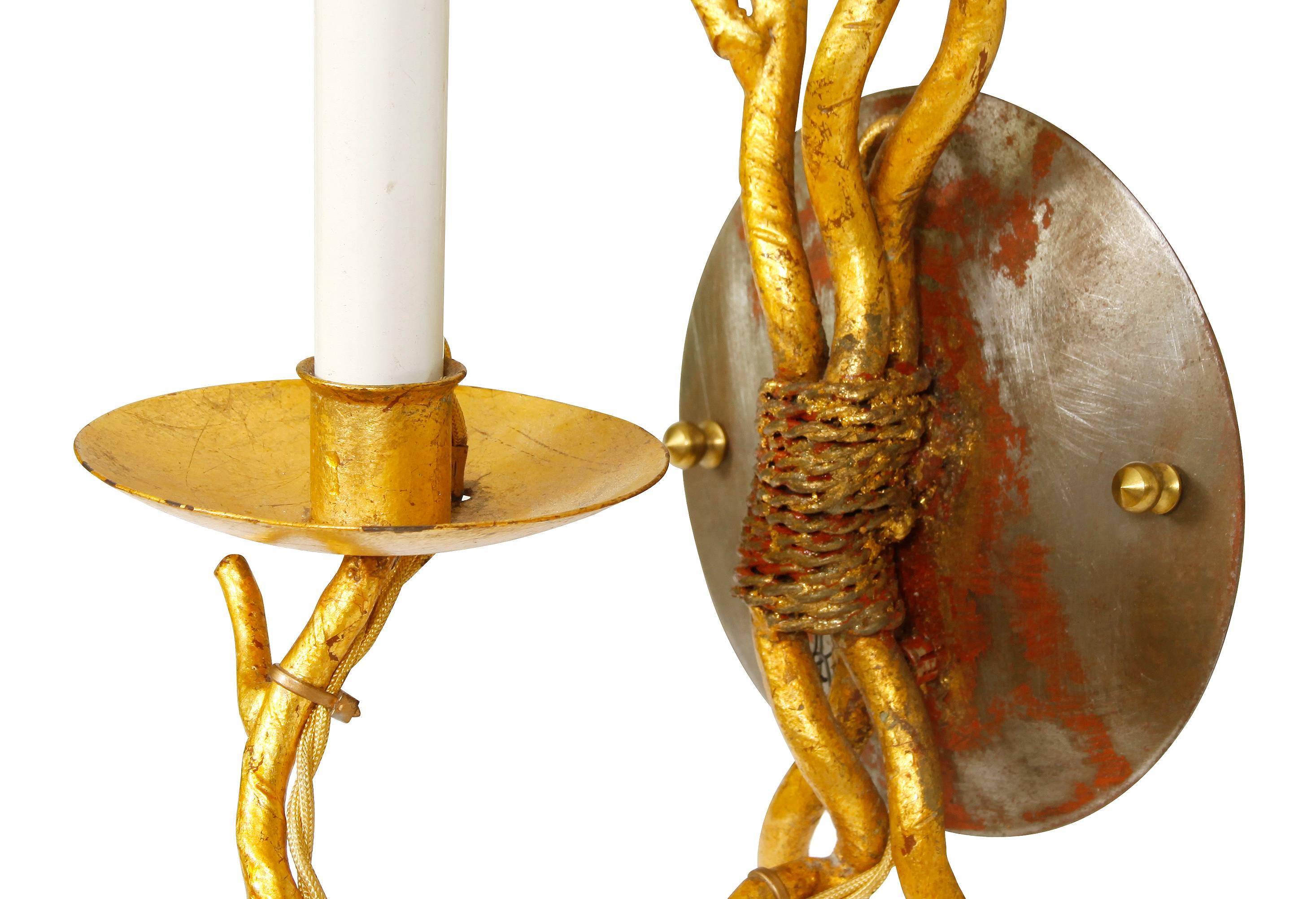 A delightful pair of faux coral sconces in gilt metal on a metal back plate. Perfect for a beach house or anywhere, this duo has real character. They are wired and ready to hang.