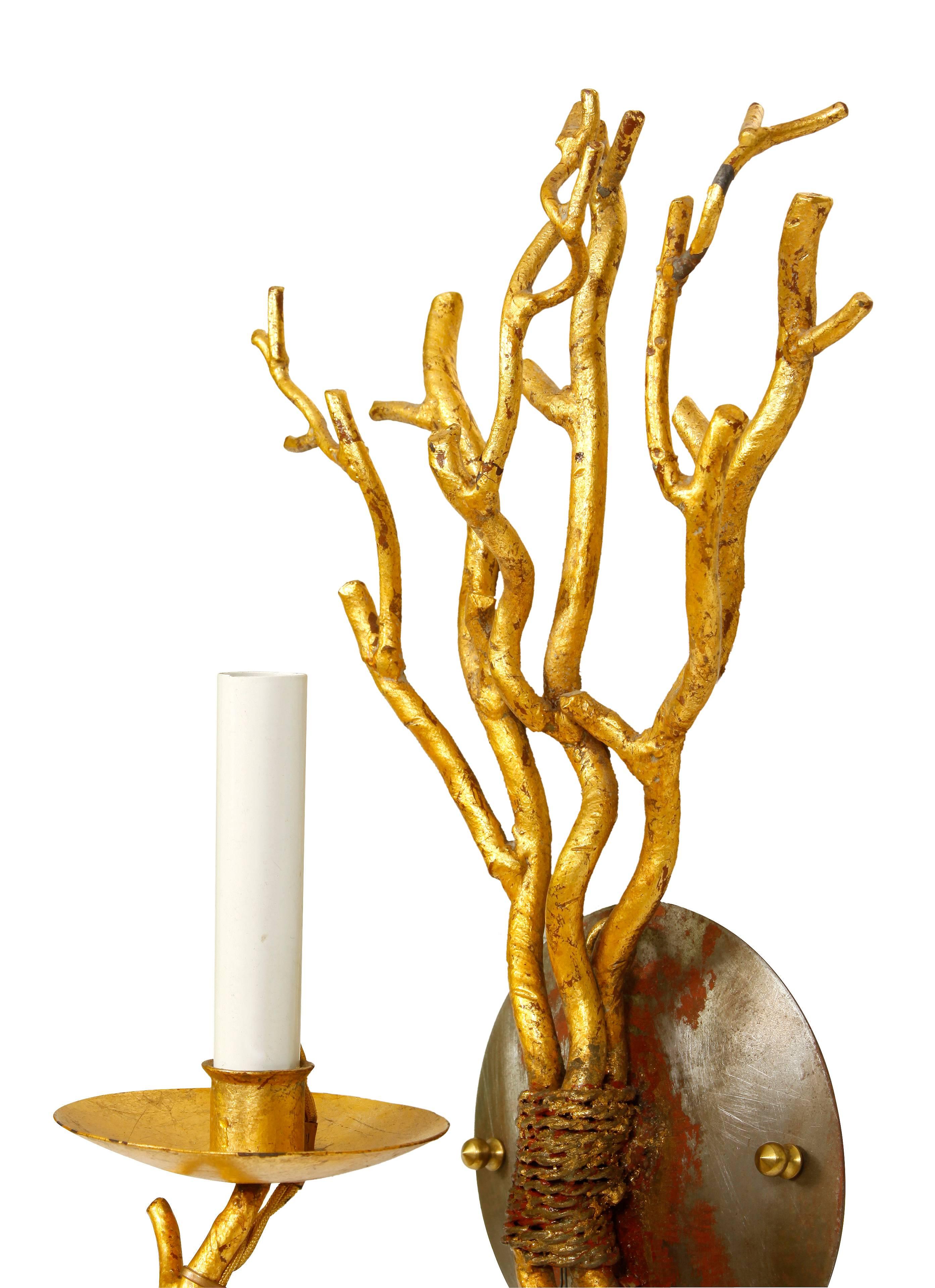 American Pair of Gilt Faux Coral Sconces