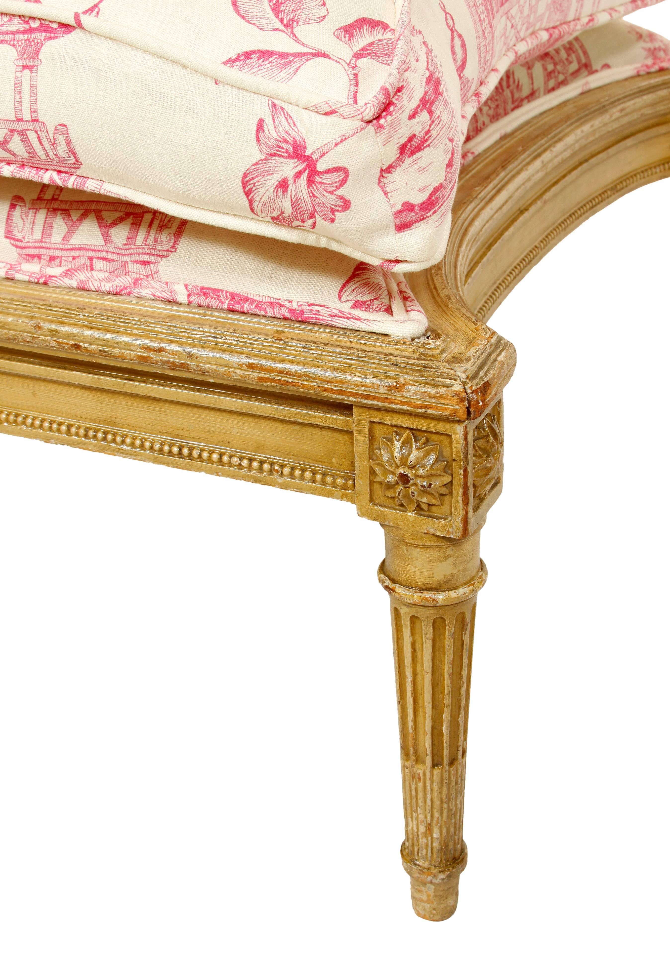 Pair of Louis XVI Style Bergères with Ottoman In Good Condition In New York, NY
