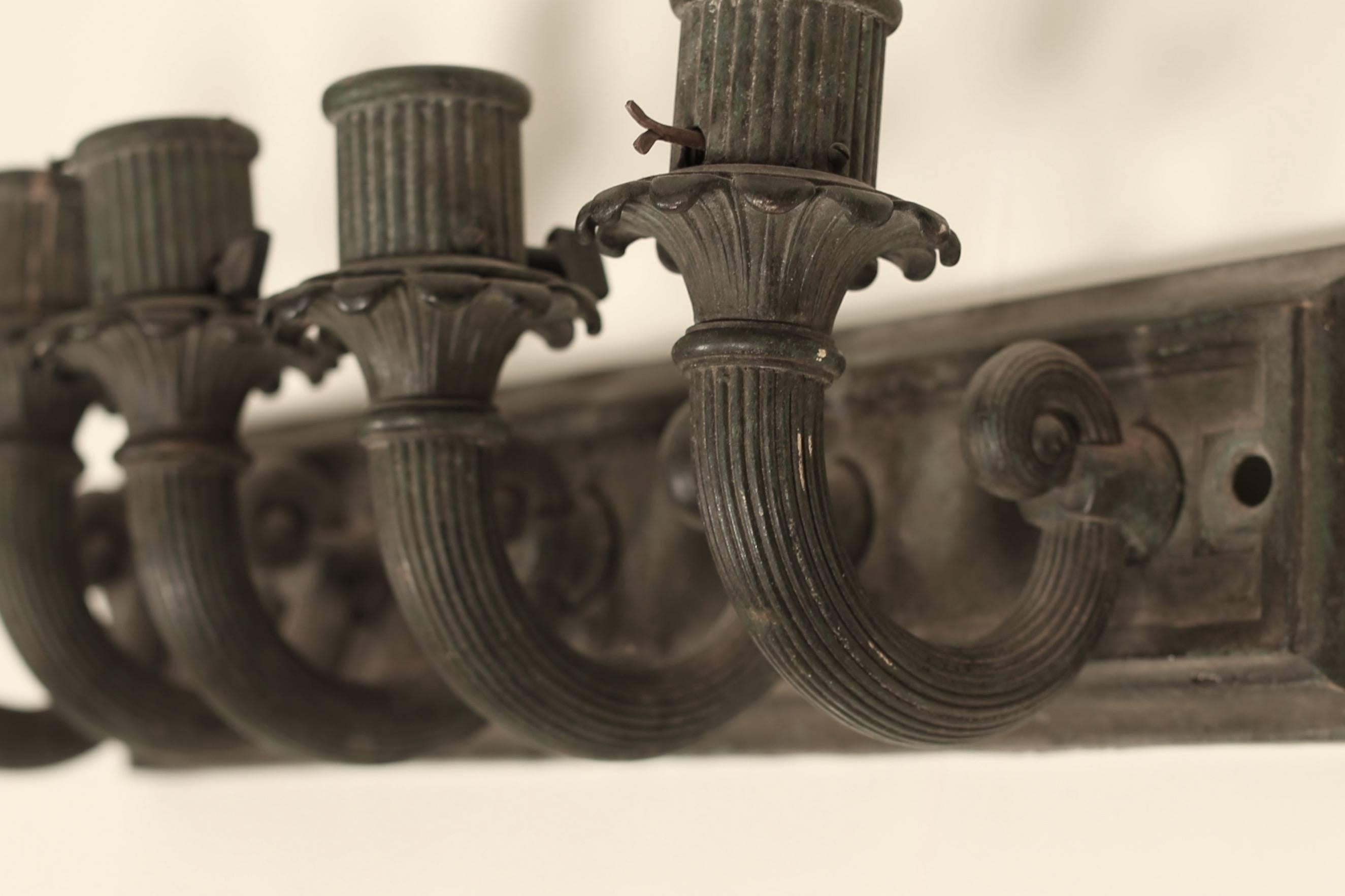Bronzed Pair of Early American Five-Light Sconces For Sale