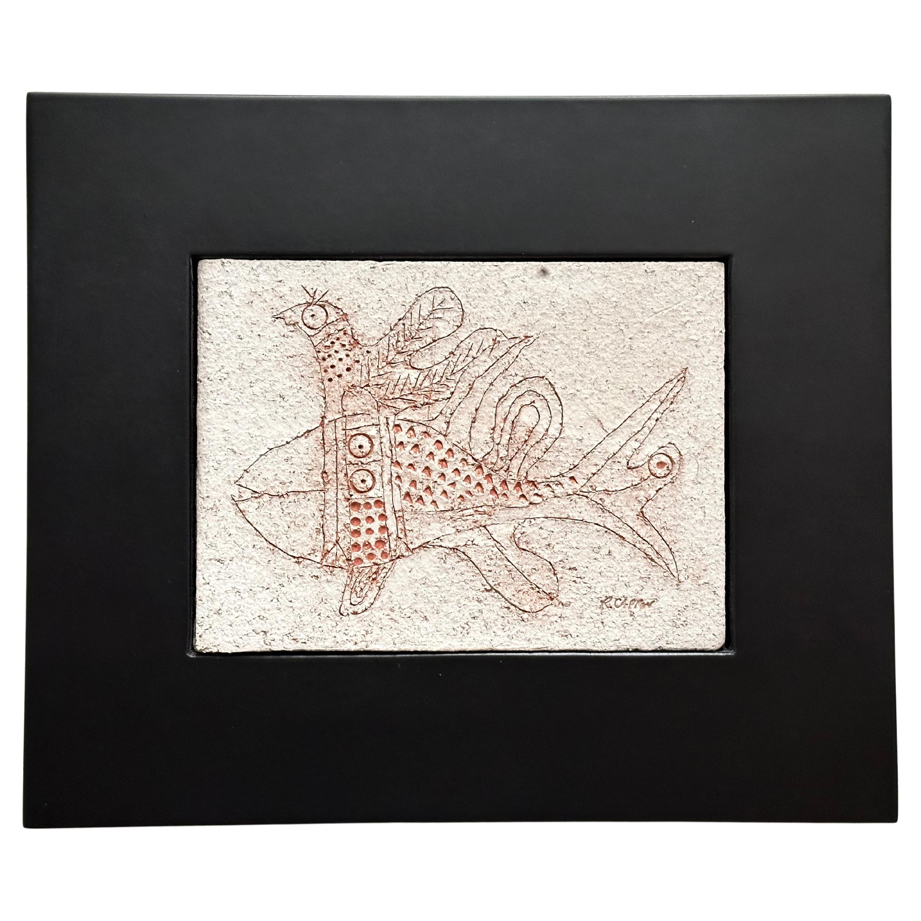 Piastrella decorativa in gres, Roger Capron, Vallauris AM. C.C. 1980