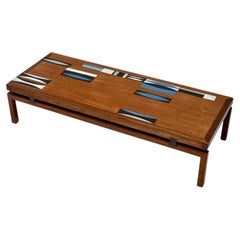 Mesa de centro de teca con incrustaciones de cerámica «Navettes», de Roger Capron, 1961