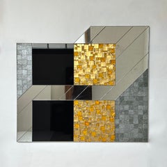 Grande pannello in intarsio di specchio e vetro realizzato da L'Oeuf Centre d'Etudes, Parigi 1985