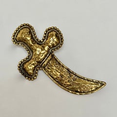 Large Hammered Brass Sword Brooch by Edouard Rambaud, Paris, 1980