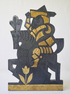 Pannello in piombo dorato a foglia d’oro, Roger Capron, Francia, 1968 circa
