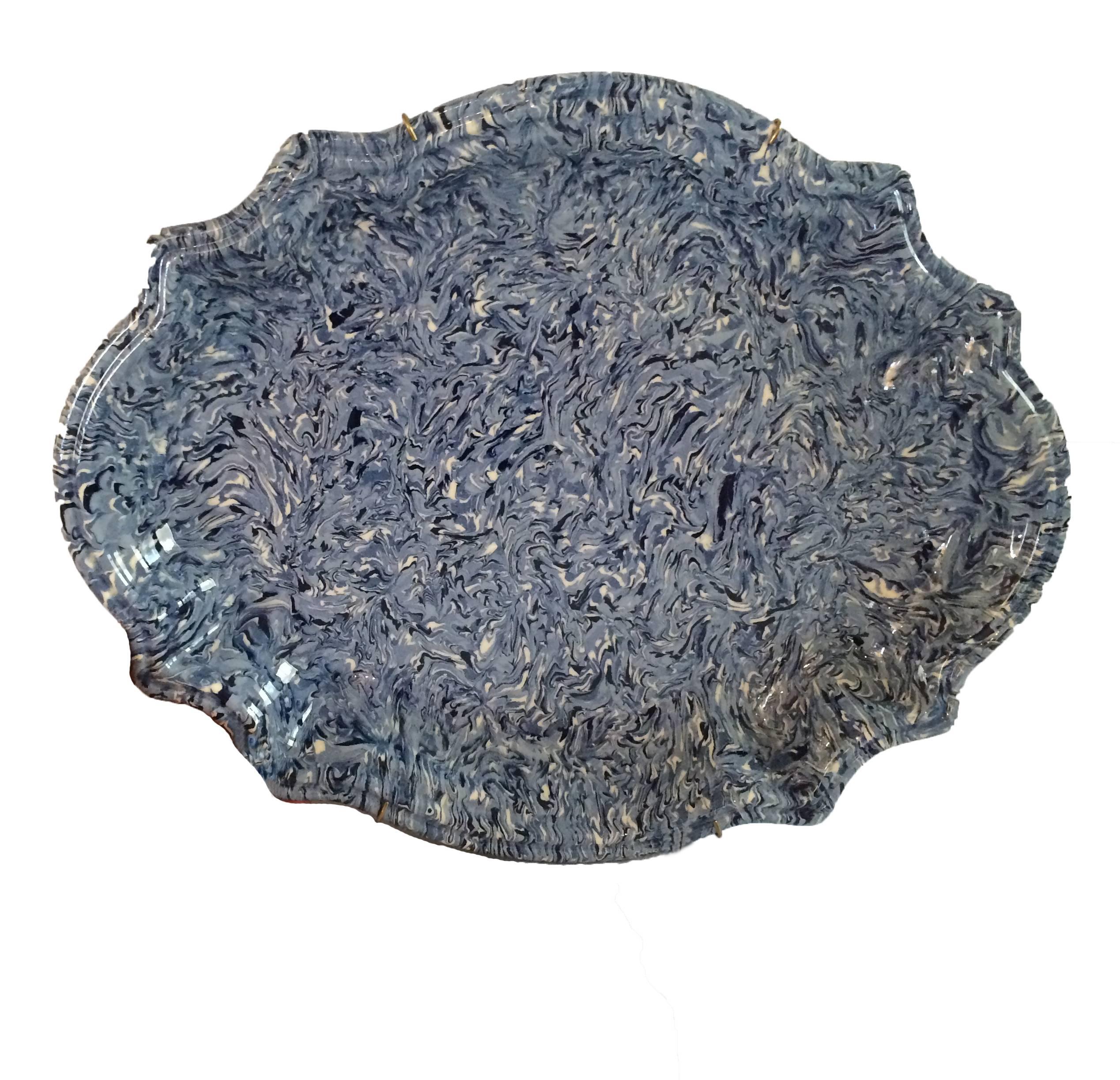 Faience 19th Century French Blue Marbelized Platter from Apt For Sale