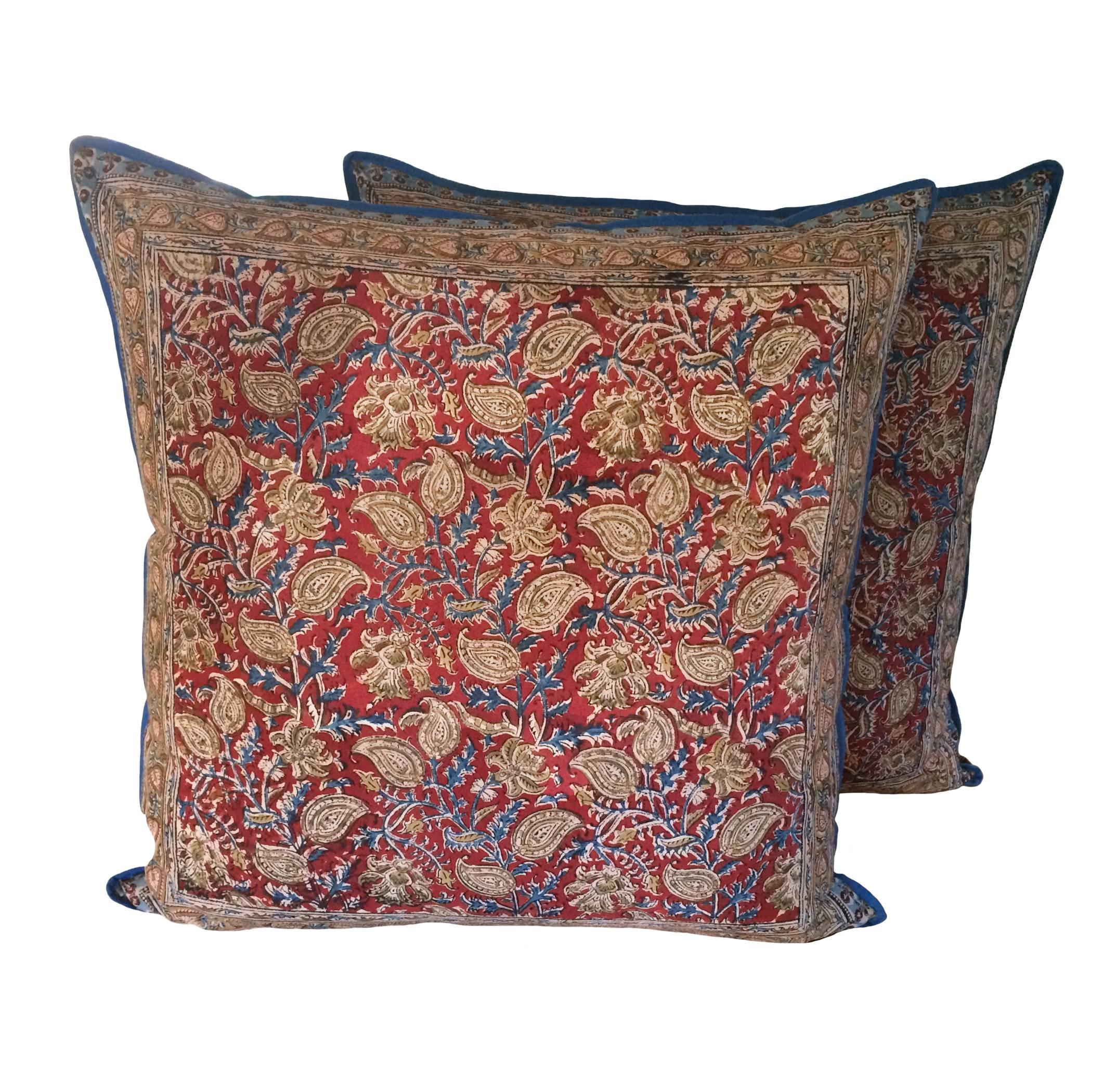 Late 20th Century Pair of Indian Batik Pillows