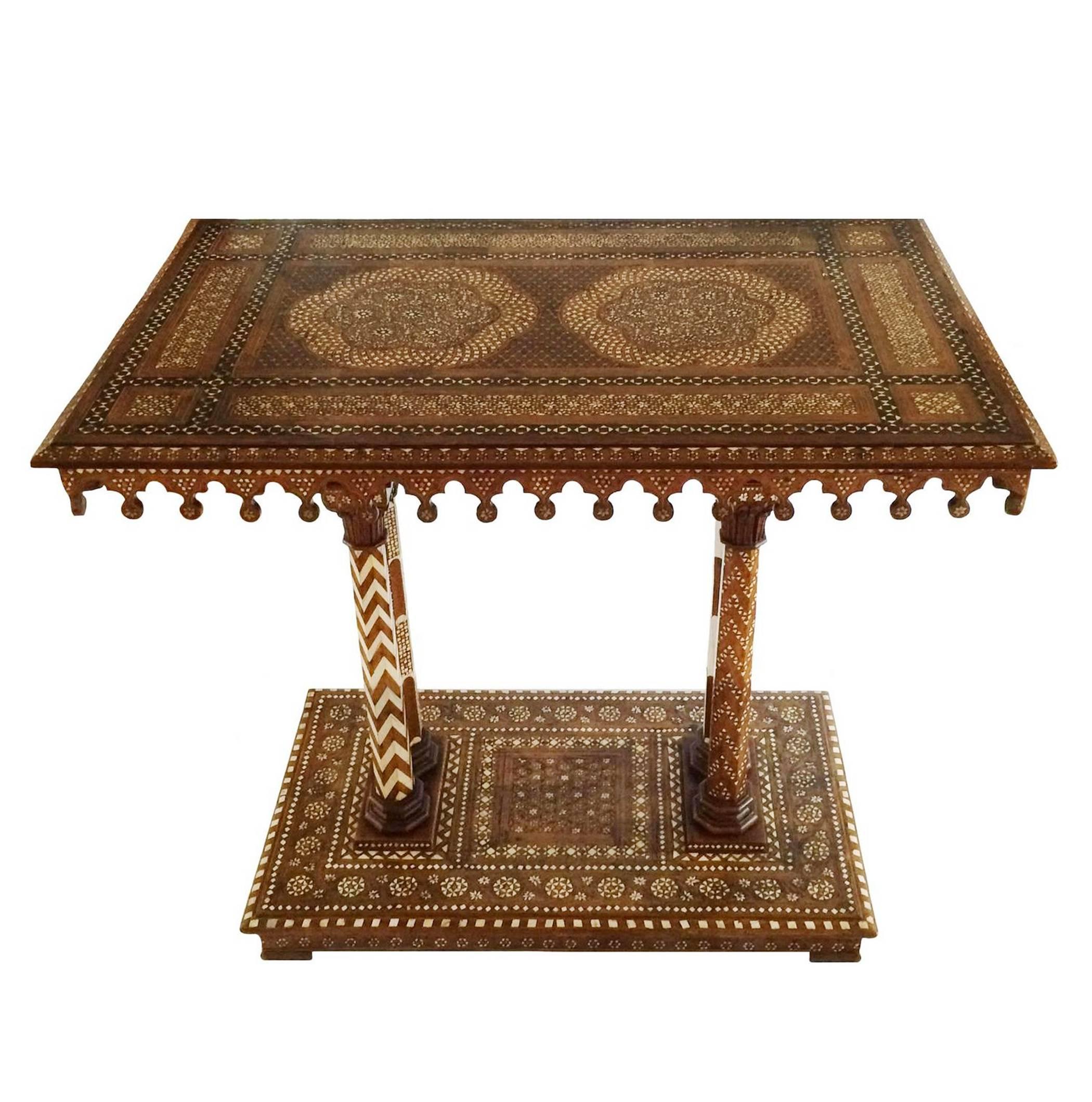 Bone 19th Century Italian Inlay Walnut Table For Sale