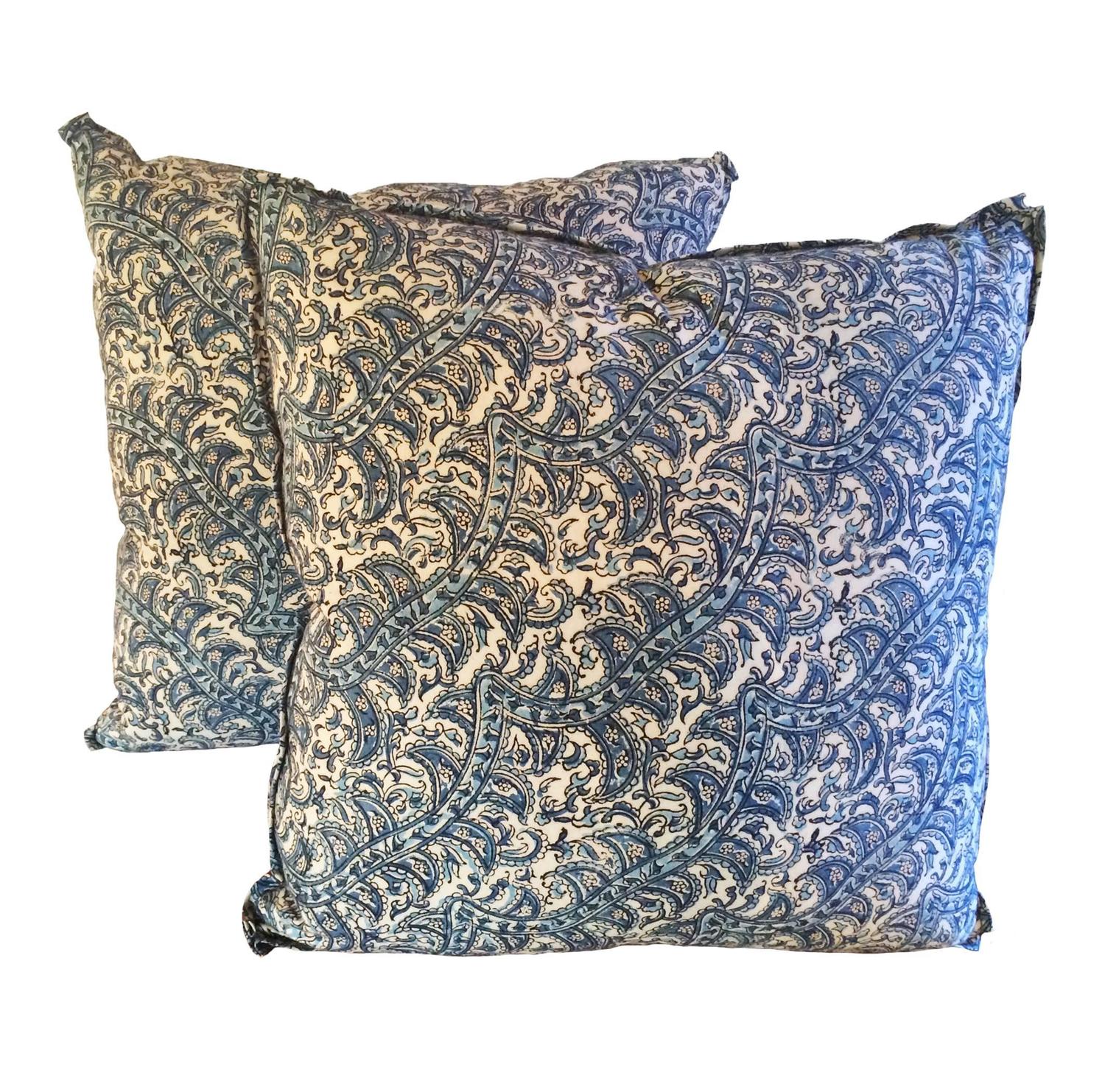 Pair of Blue Indian Batik Pillows at 1stdibs