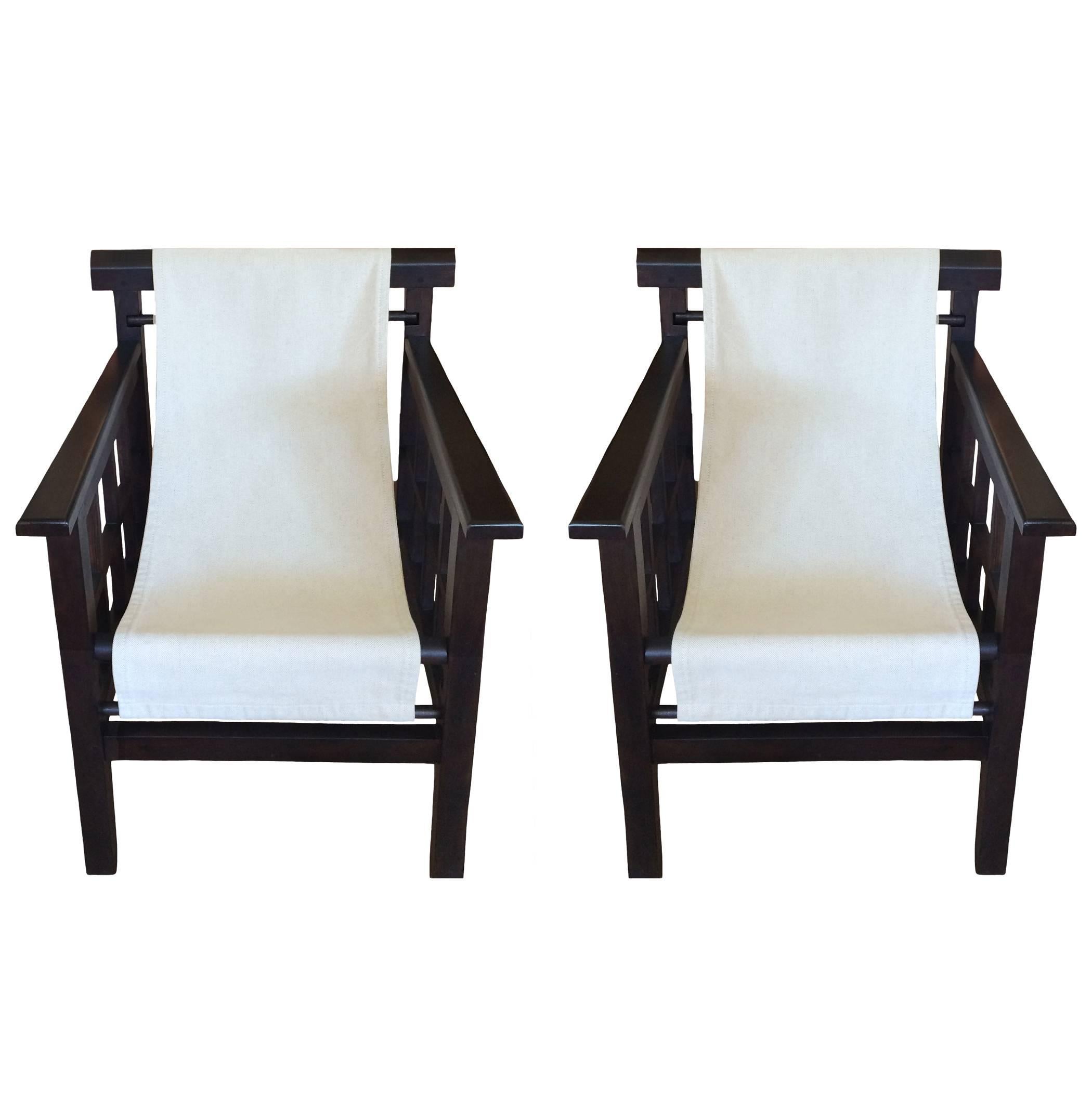 Pair Sling Chairs by Pierre Dariel in the syle of Mallet-Stevens In Excellent Condition In Montecito, CA
