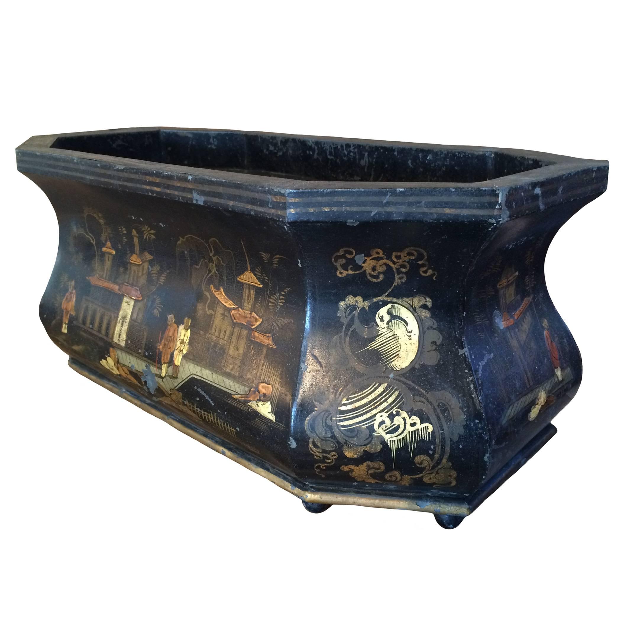 Japanned 19th Century Chinoiserie Tole Jardiniere