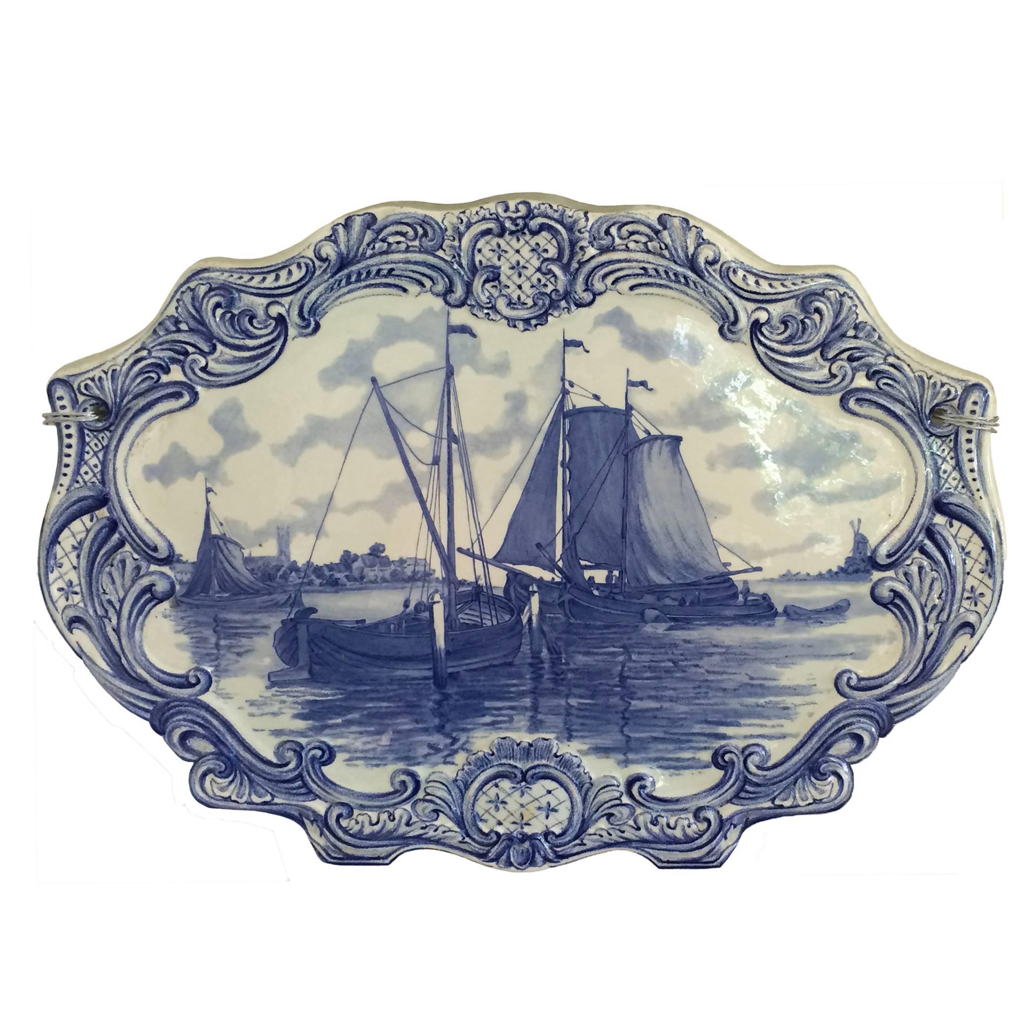 18th Century Oval Delft Wall Plaque For Sale