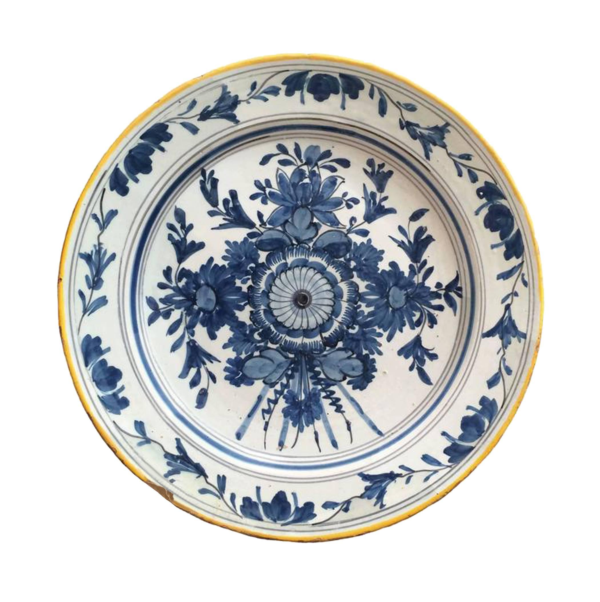 Dutch 18th Century Pair of Large Delft Blue and White Plates