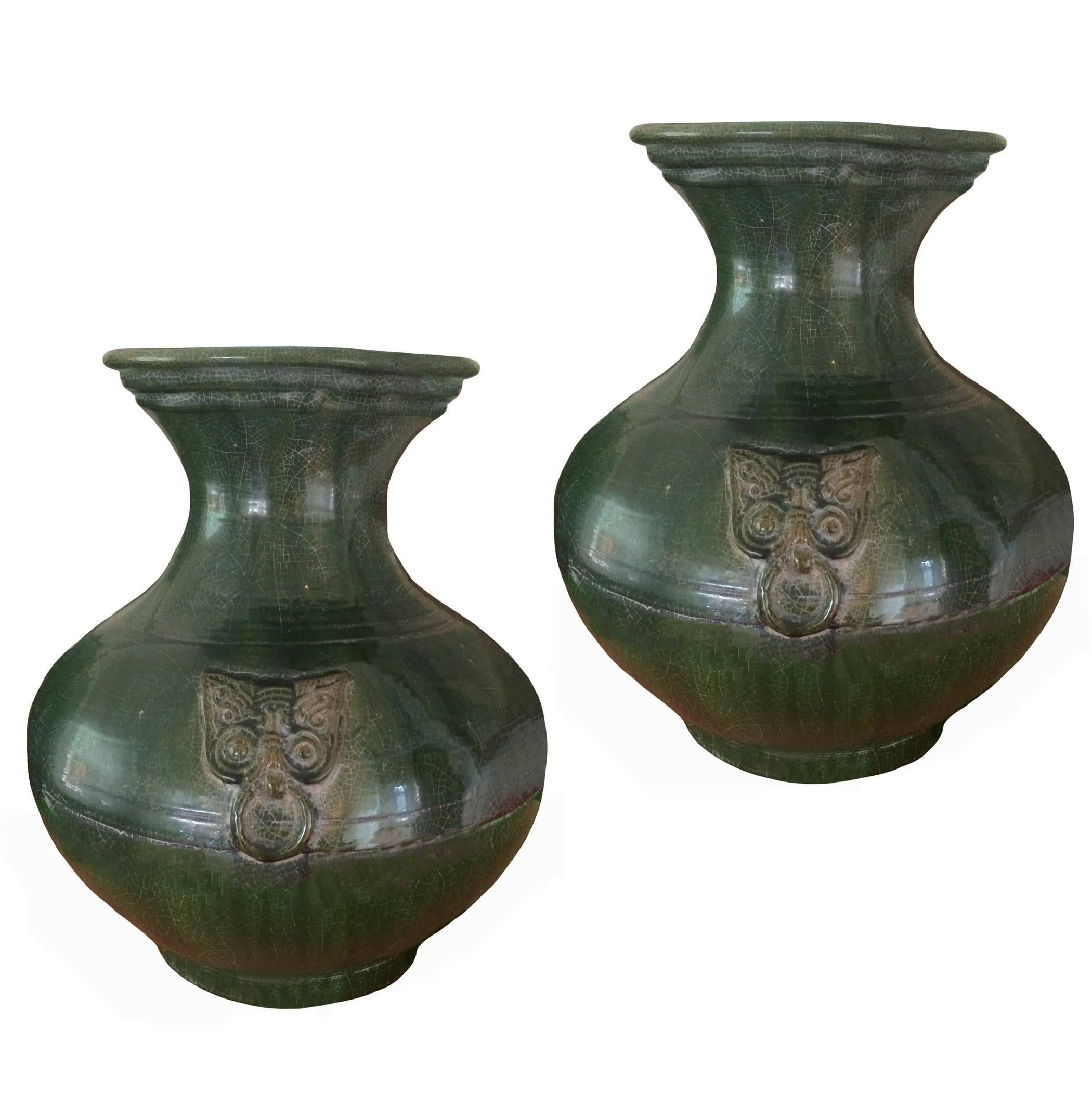 Han Style Green Pottery Vase In Excellent Condition In Montecito, CA