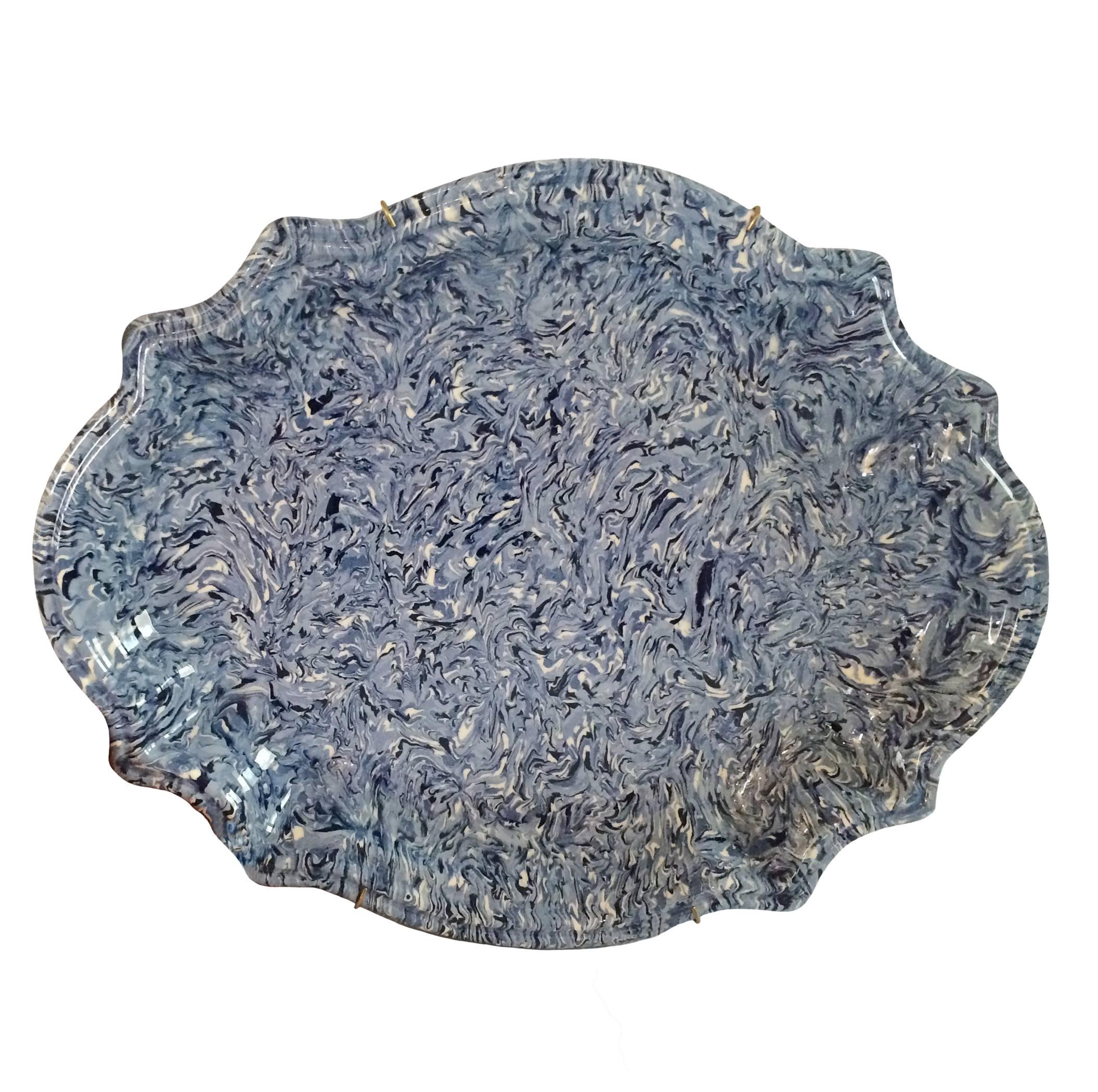 19th Century French Blue Marbelized Platter from Apt In Excellent Condition For Sale In Montecito, CA