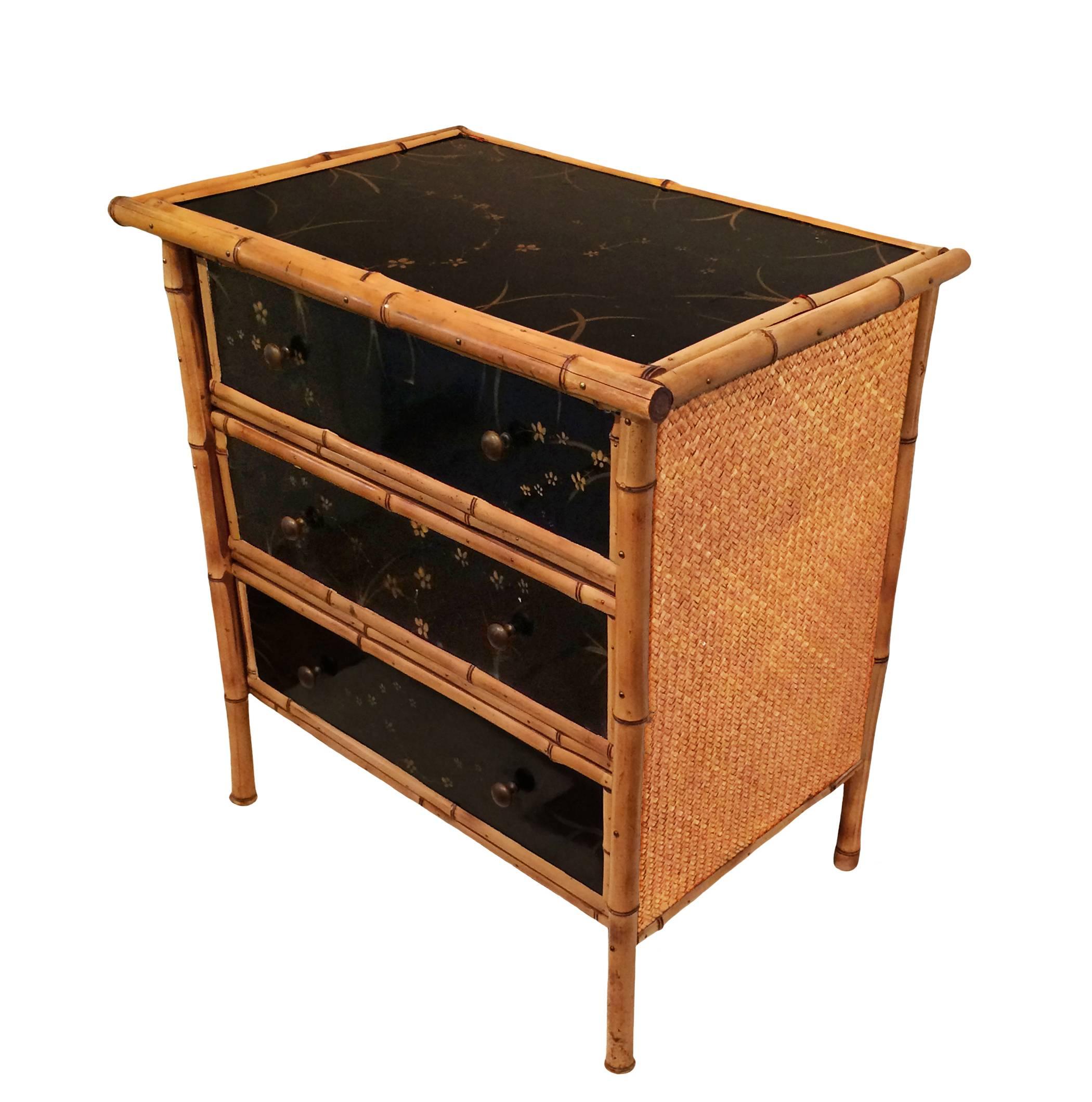 French Bamboo Chinoiserie Lacquer Chest For Sale 2