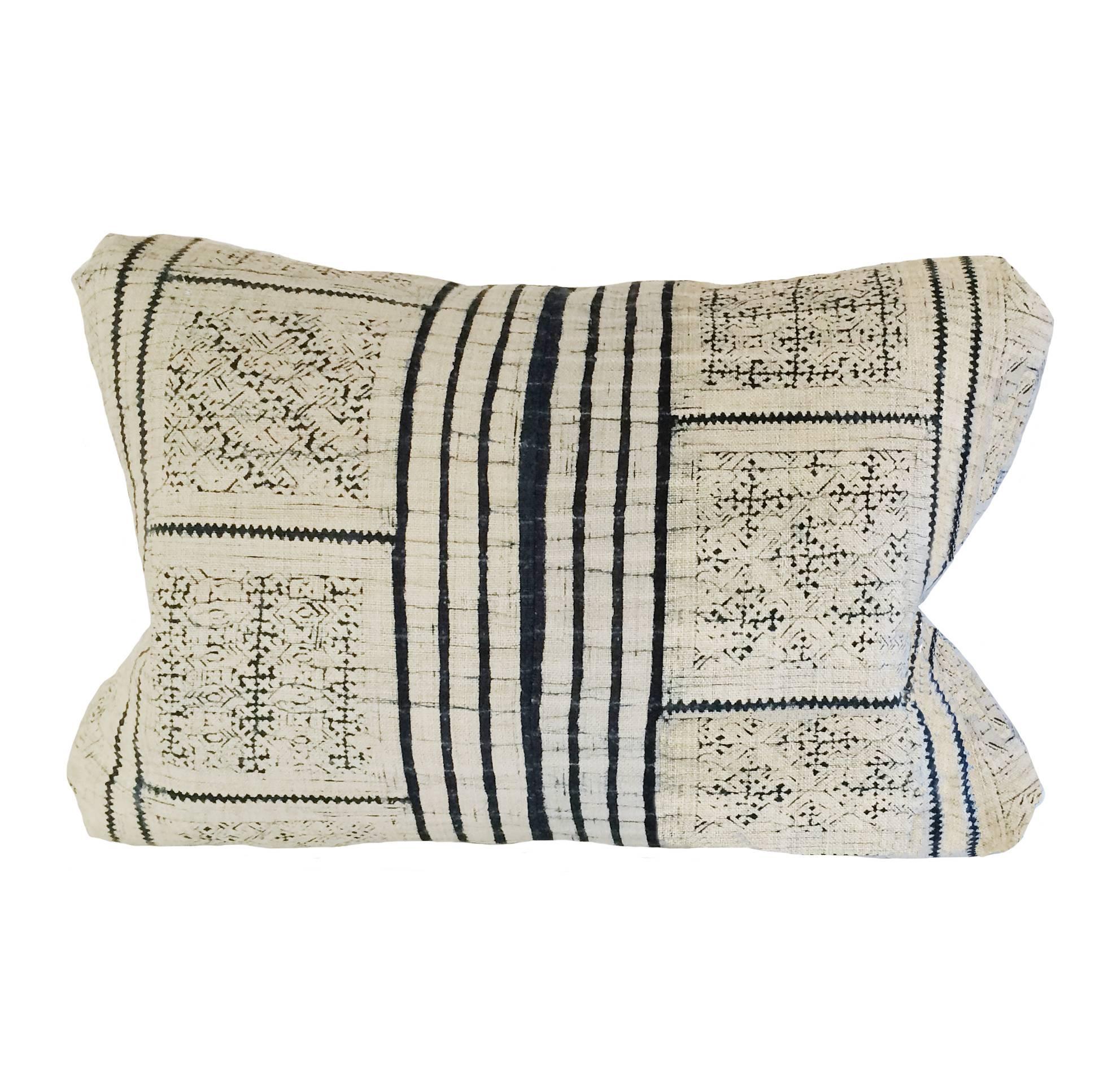 19th Century Yao Hill Tribe Bleached Indigo Down Pillow