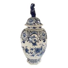 Pair of Blue and White Delft Covered Vases